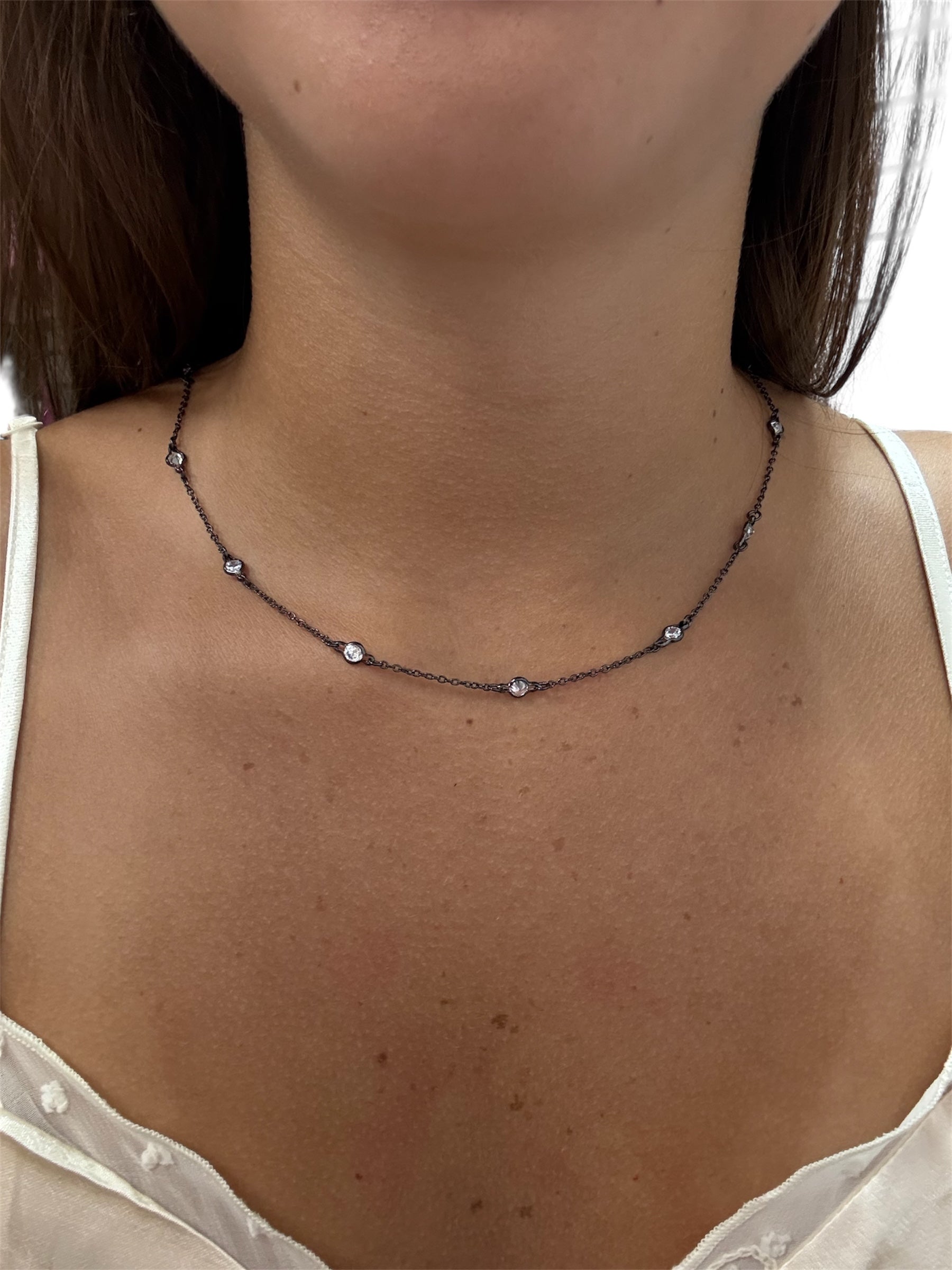 Diamond Choker Necklace - Sterling Silver 925