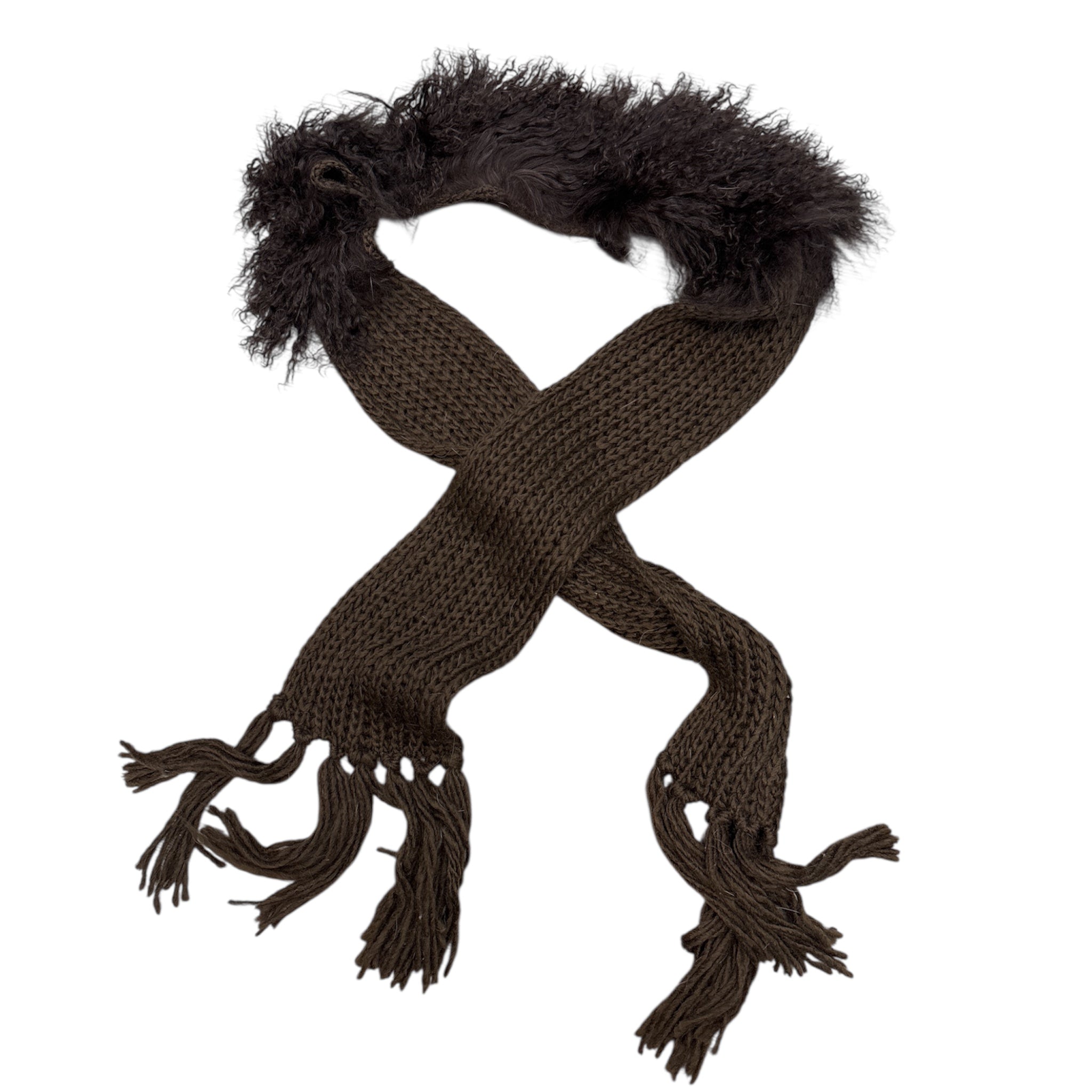 Fur Trim Knitted Scarf