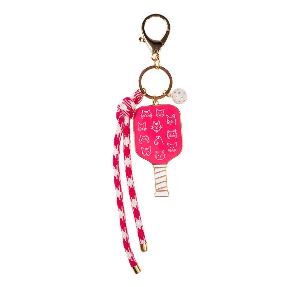 Private Vendor sardine pickleball paddle bag charm with knot strap and keychain, designed as a stylish accessory for bags and keys.