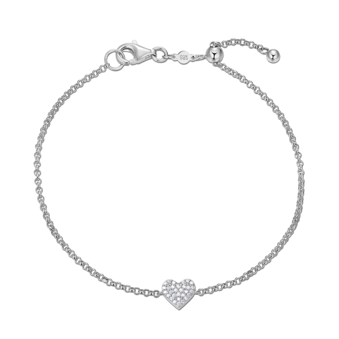 Monte Luna Pave Heart Pendant Bolo Bracelet - BB0006W