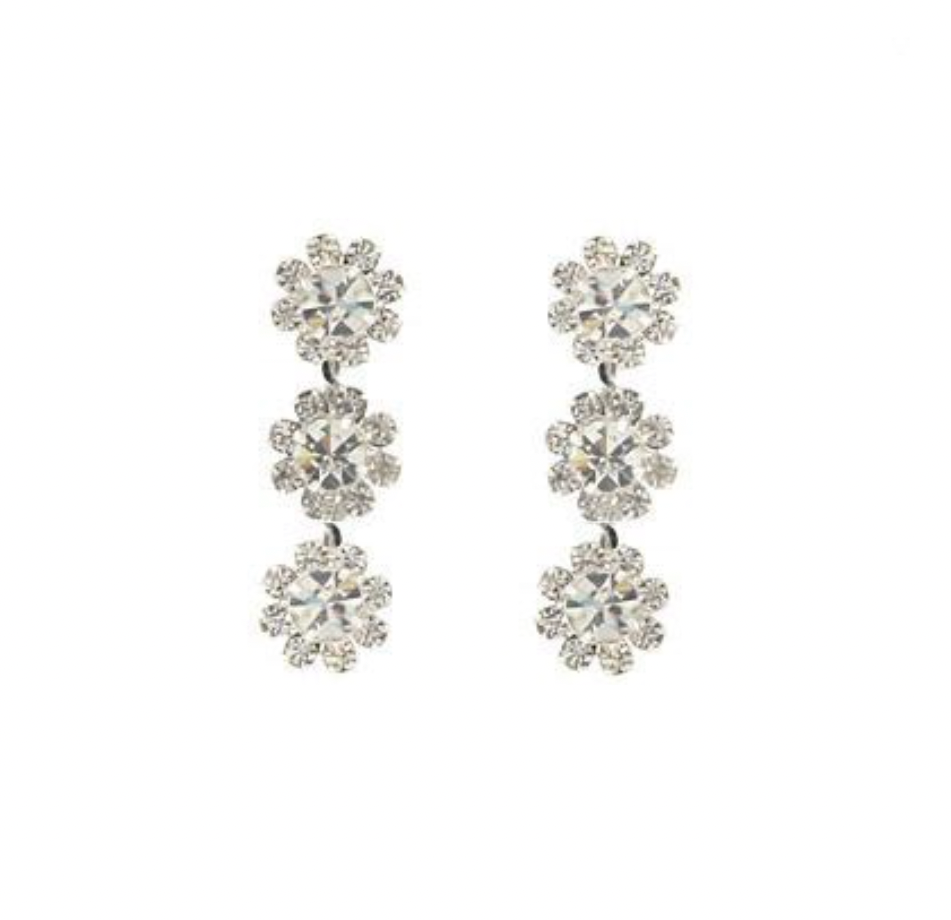 3-Tiered Crystal Flower Earrings - Let's Bag It