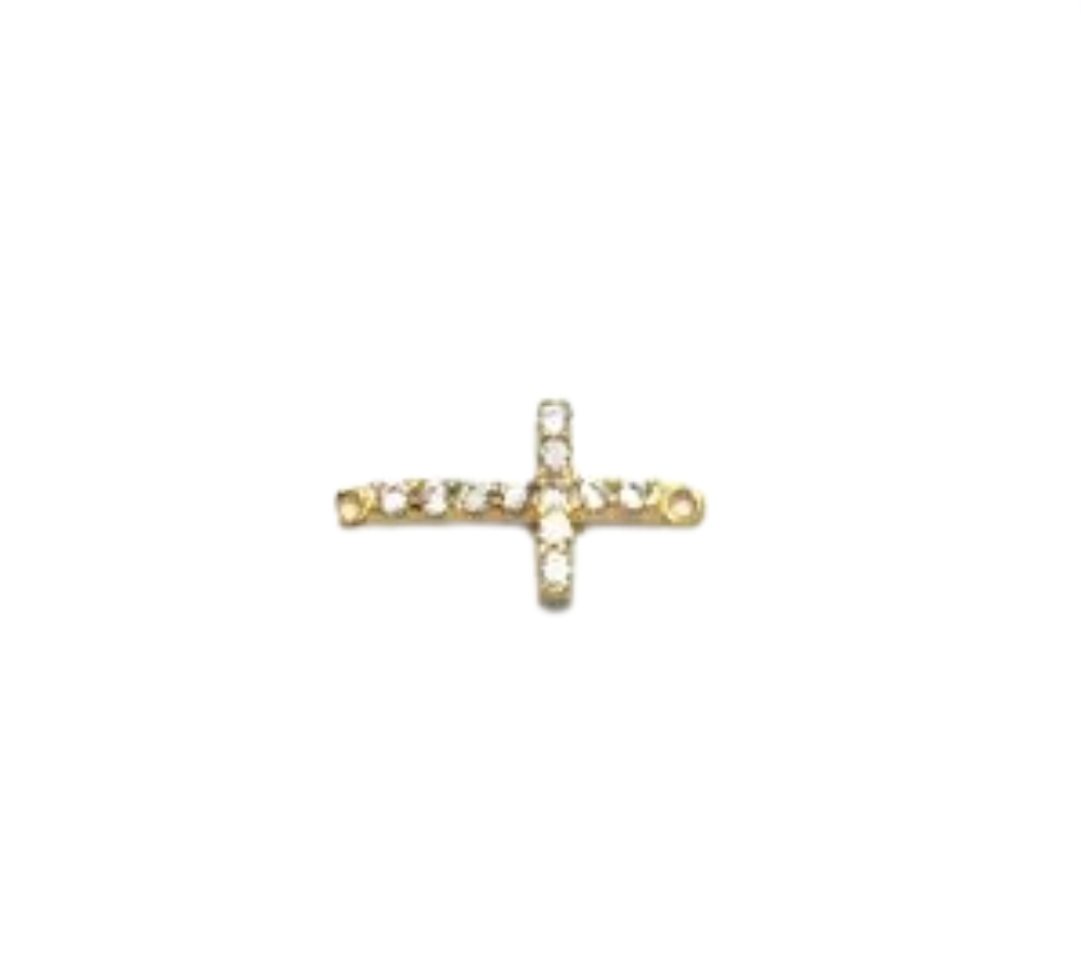 Tiny sterling silver CZ cross connector charm for bracelet, featuring intricate detailing and a sparkling finish.