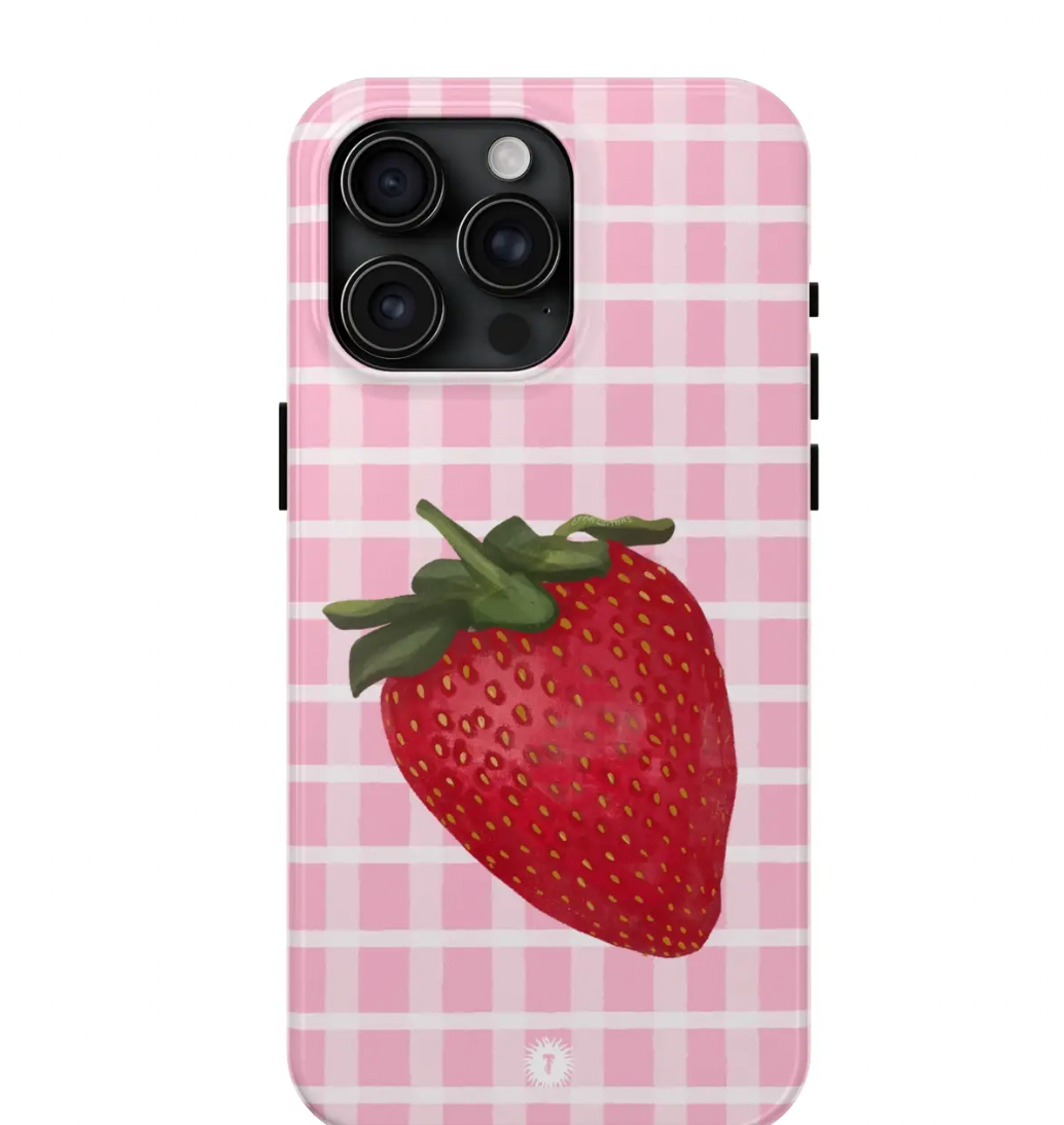 Light Pink Plaid Strawberry Painting Phone Case - Let's Bag It
