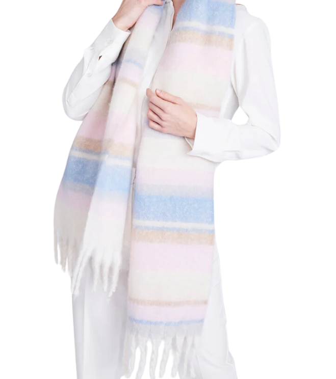 Pastel Striped Blanket Scarf with Tassel Fringing - Let's Bag It