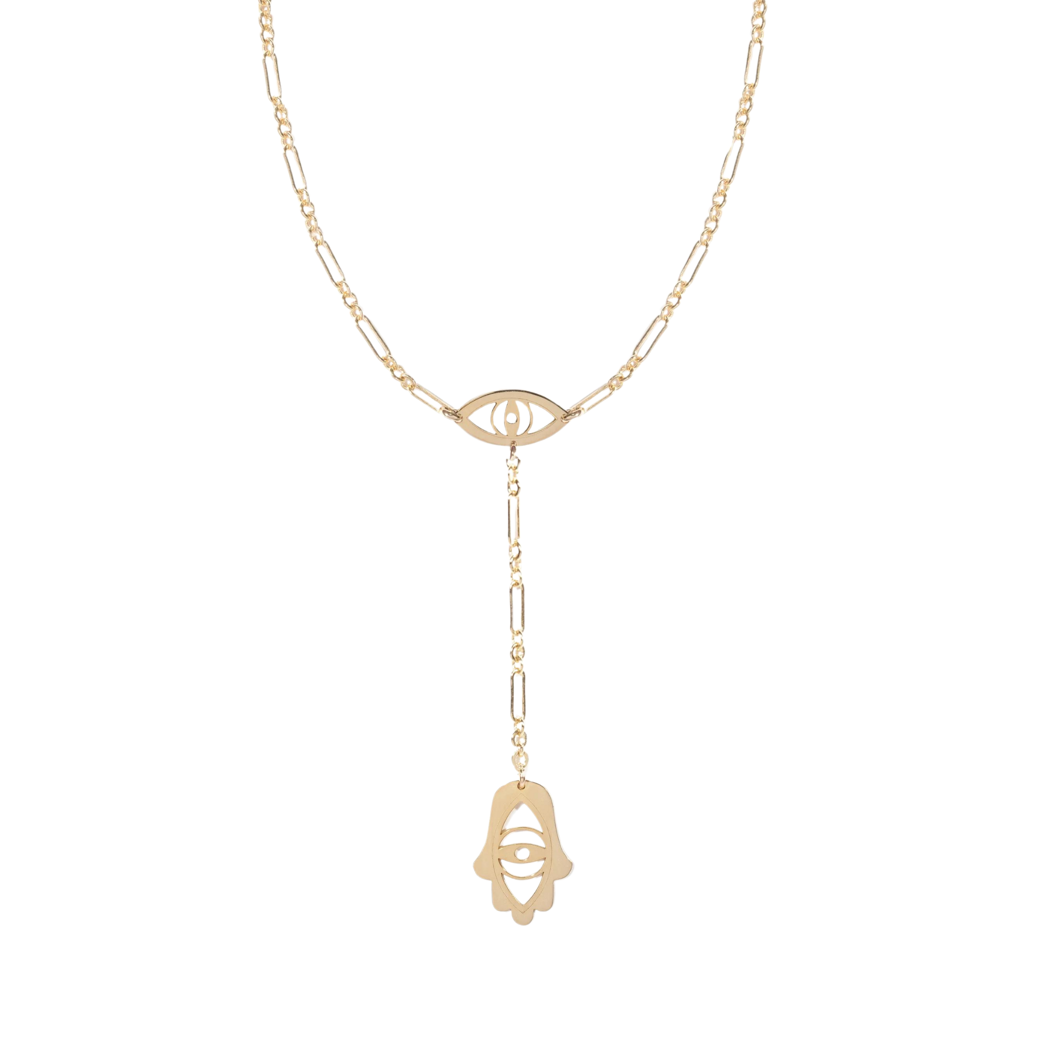 Steph Evil Eye and Hamsa Lariat Necklace - Let's Bag It