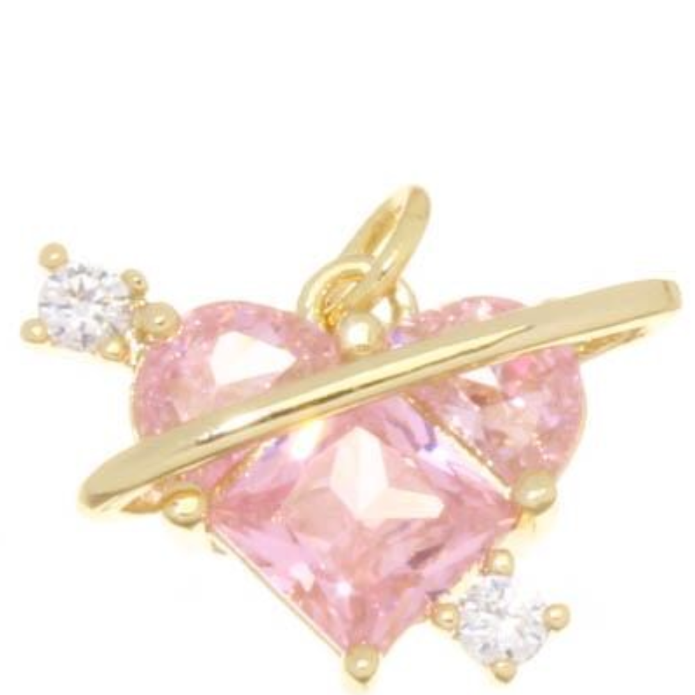 Gold Pink Cz Embellished Dainty Heart Charm