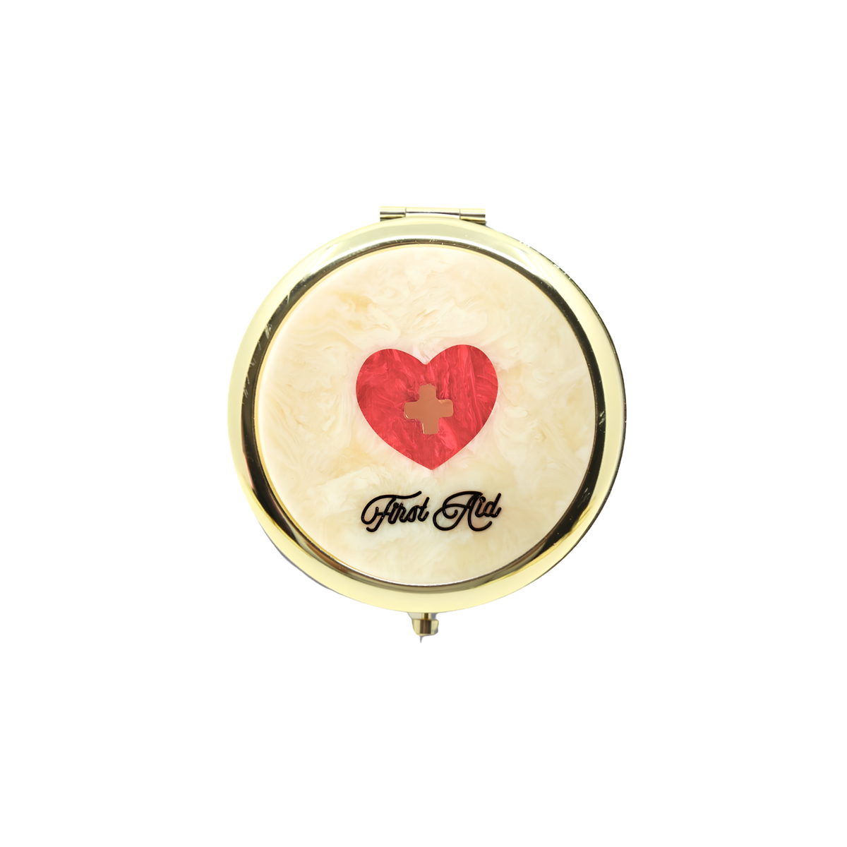 Solar Eclipse vintage drugs hand-painted mirror compact featuring a hero pill design with intricate artwork.