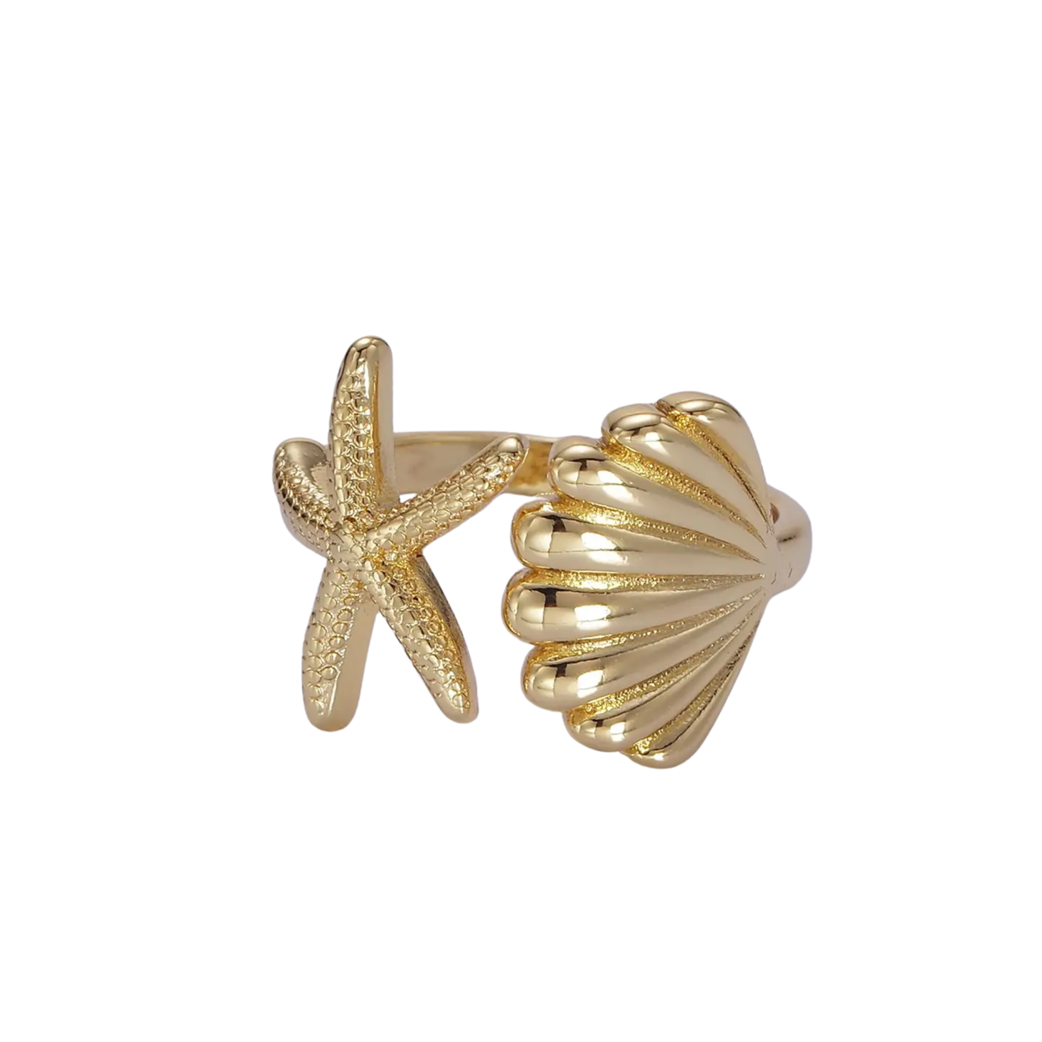The Ariel Gold Clam Shell Star Fish Beach Adjustable Ring - Let's Bag It