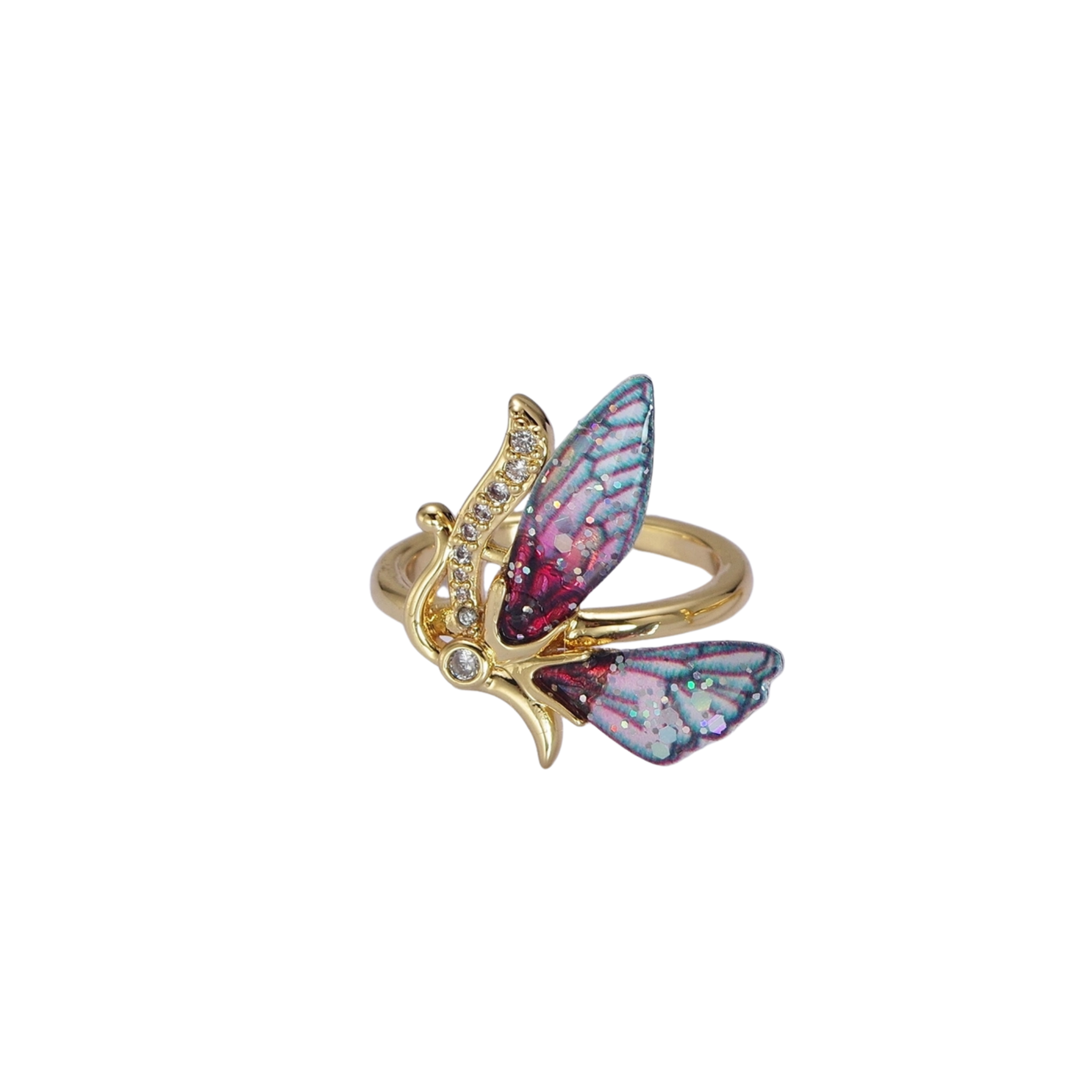 Elegant Micro Pave Antenna Butterfly Gold Ring - Let's Bag It