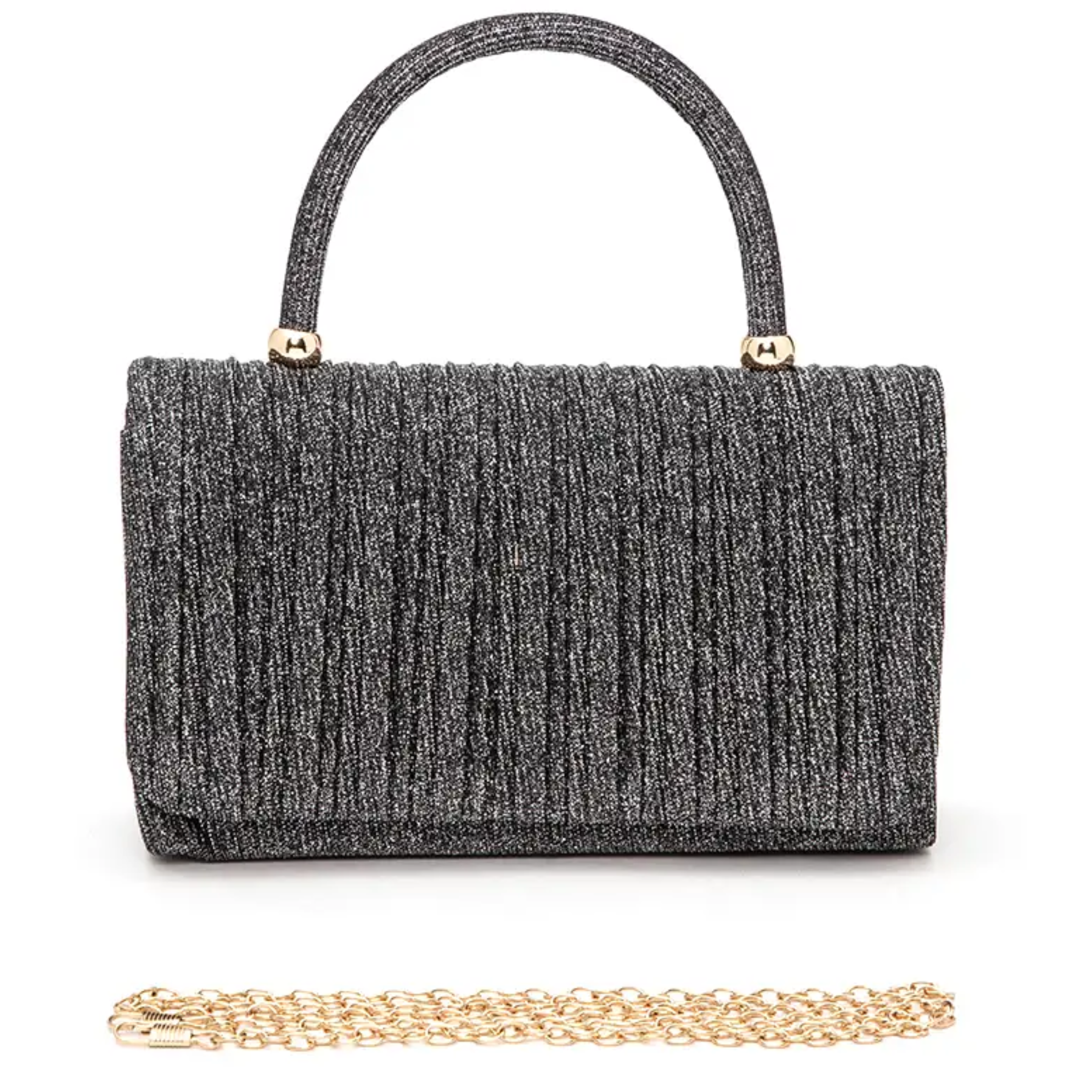 Lurex Pleated Top Handle Evening Clutch Bag