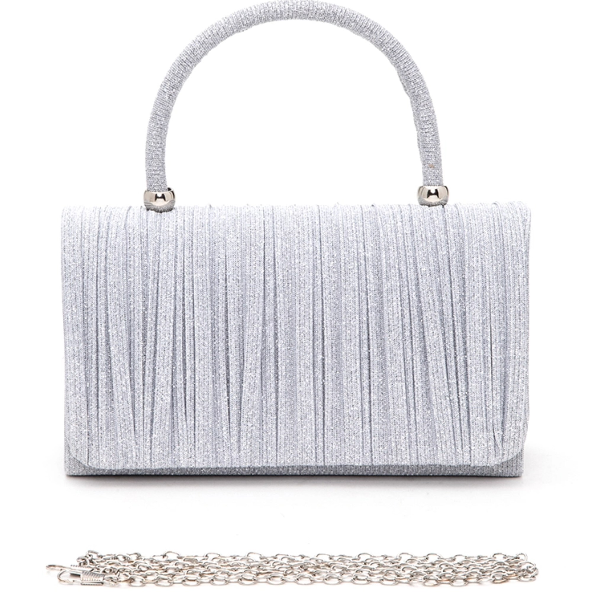 Lurex Pleated Top Handle Evening Clutch Bag