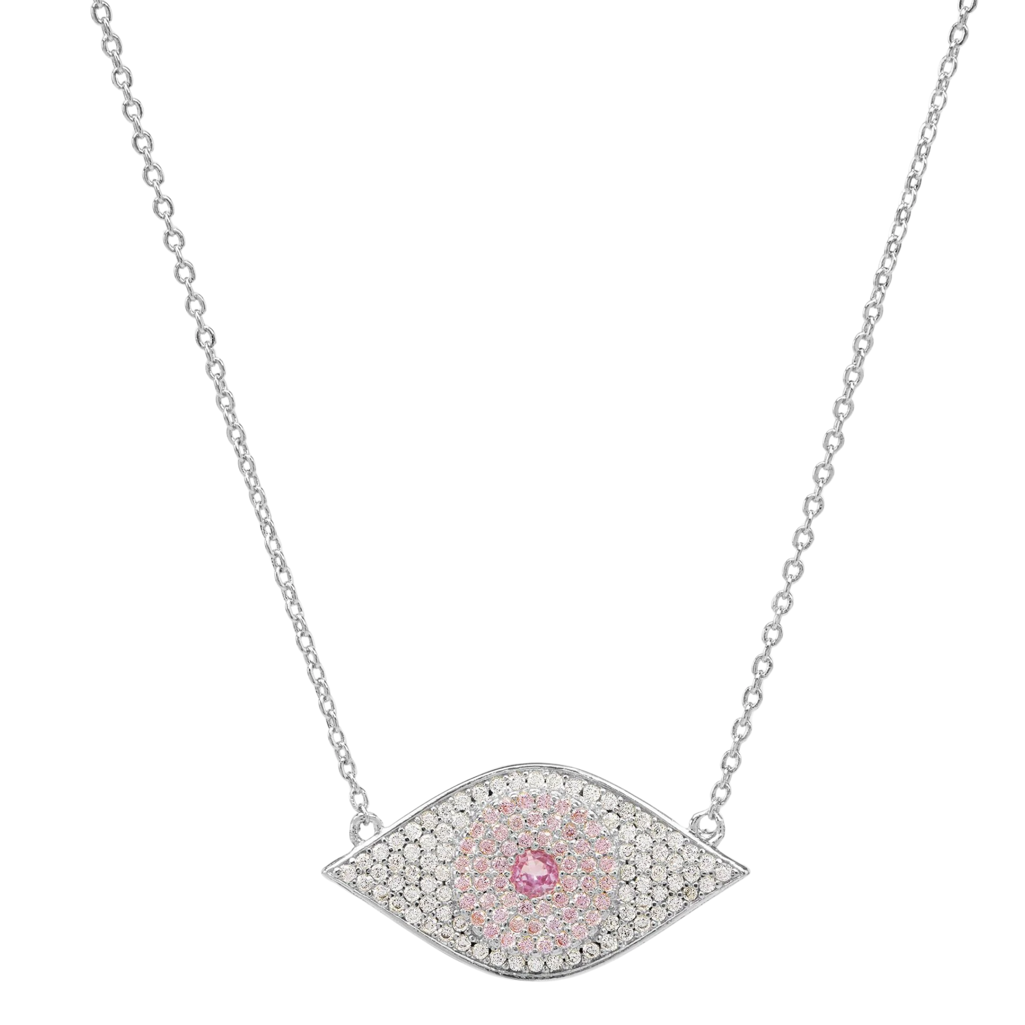 Melinda Maria Rose Evil Eye Necklace with delicate chain and eye pendant, showcasing elegant jewelry design.