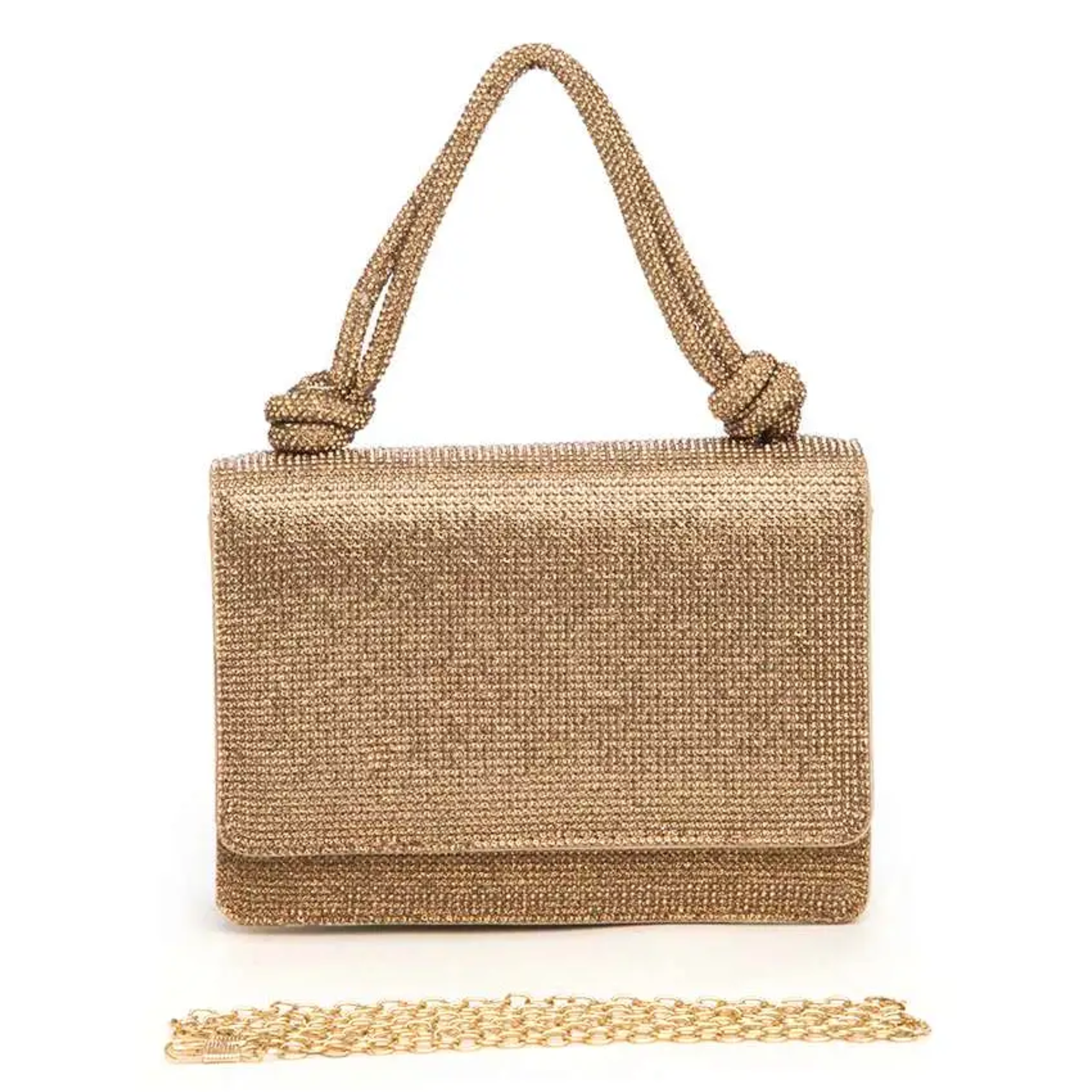 Small bridal party clutch with rhinestone embellishments, top handle, evening bag styled for elegant occasions.