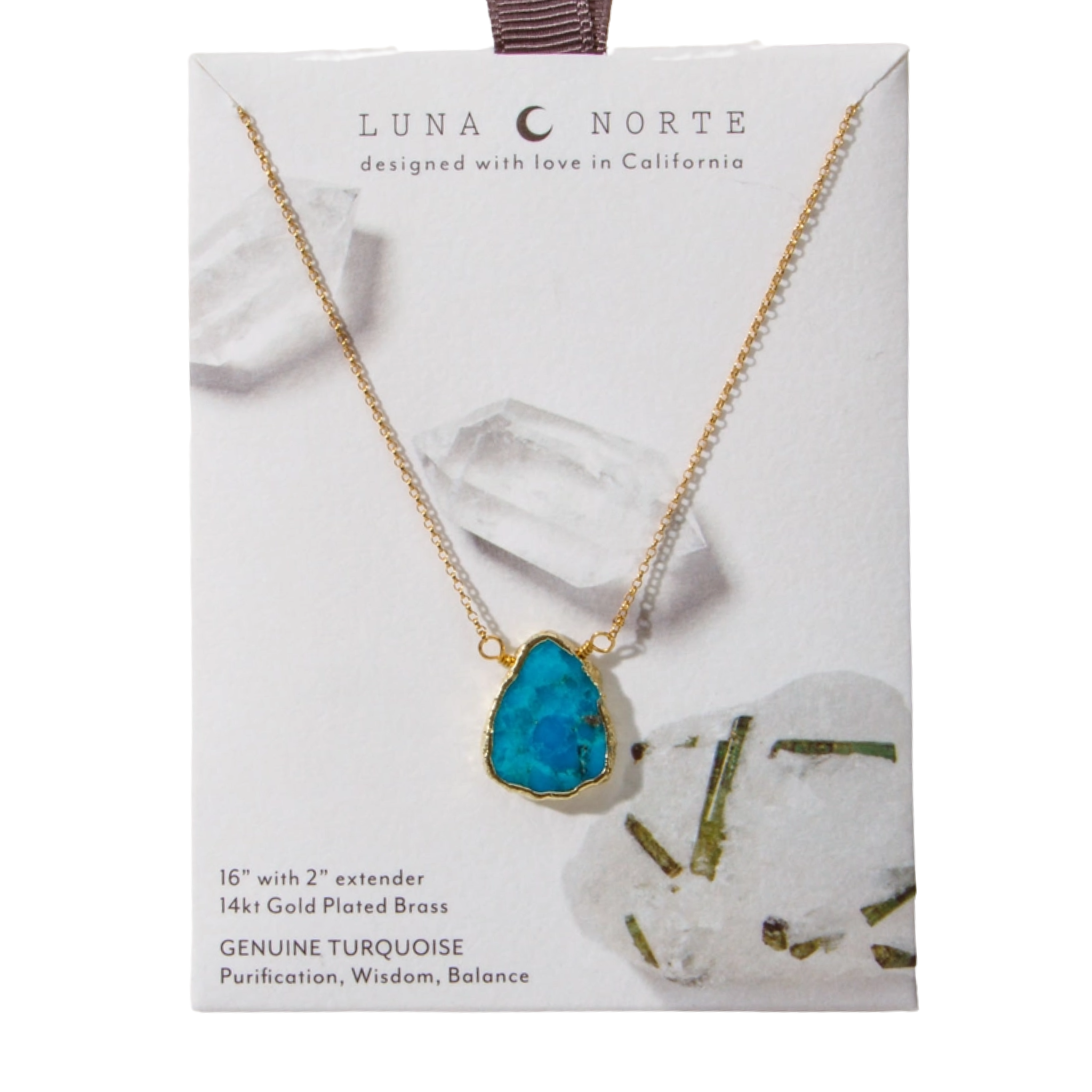Luna Norte Earth, Wind and Fire turquoise stone necklace with gold accents, featuring a natural gemstone pendant.