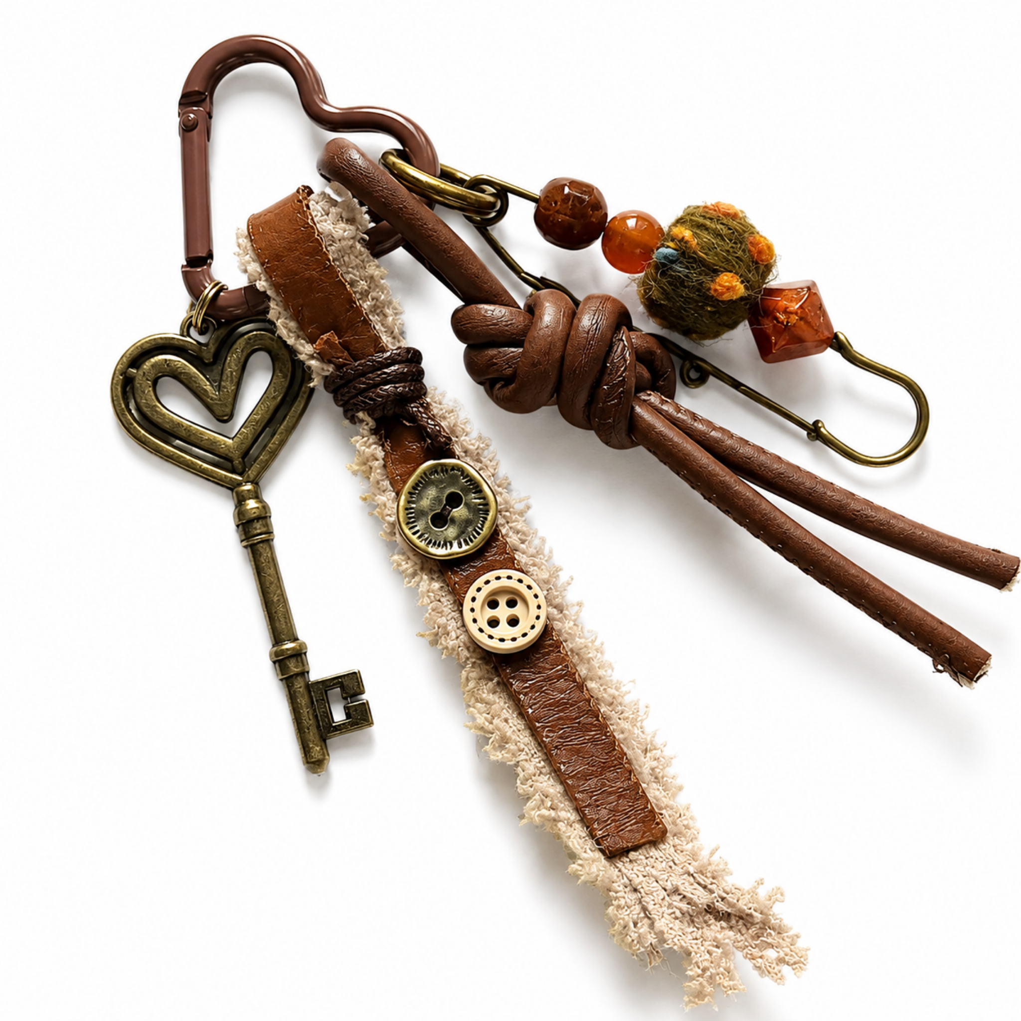 Vintage Key Braided Cords Keychain Bag Charm