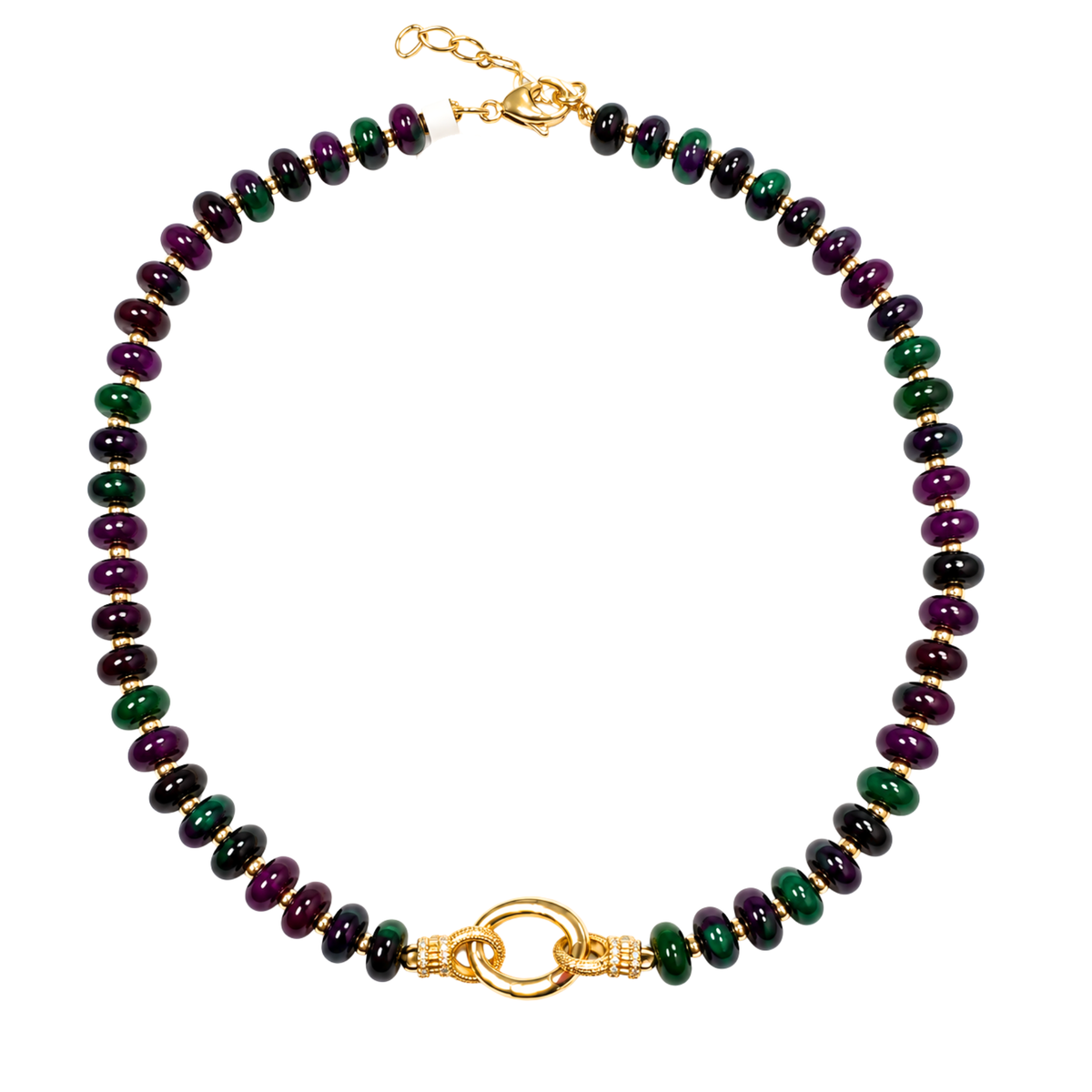 Jade and Jasper Gemstone Beaded Necklace with Charm Catcher