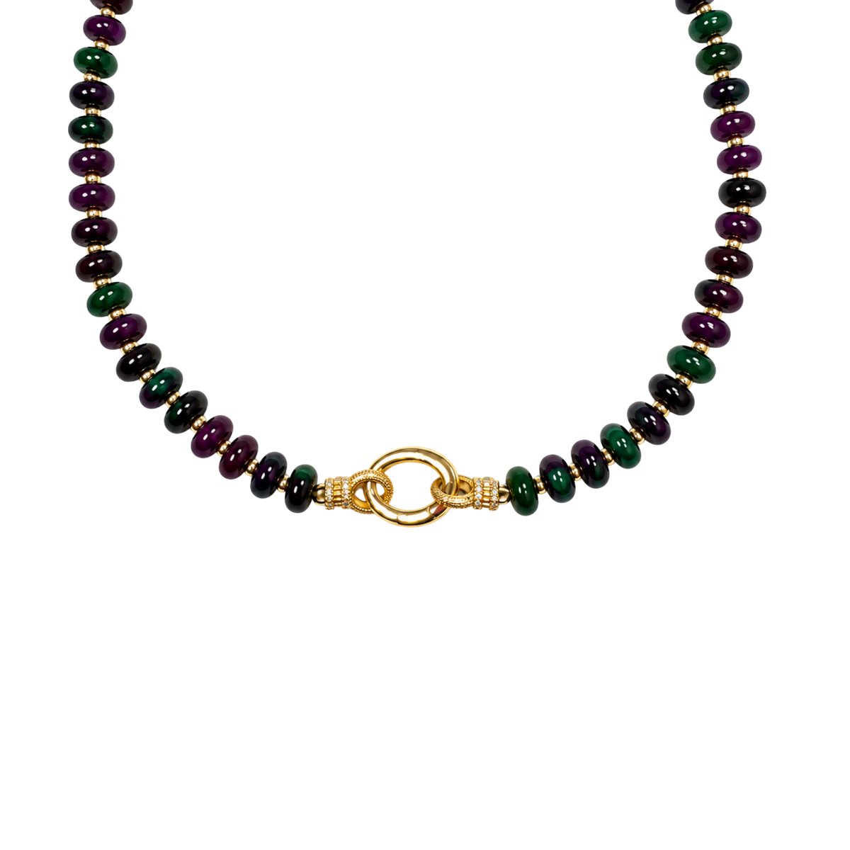 Jade and Jasper Gemstone Beaded Necklace with Charm Catcher