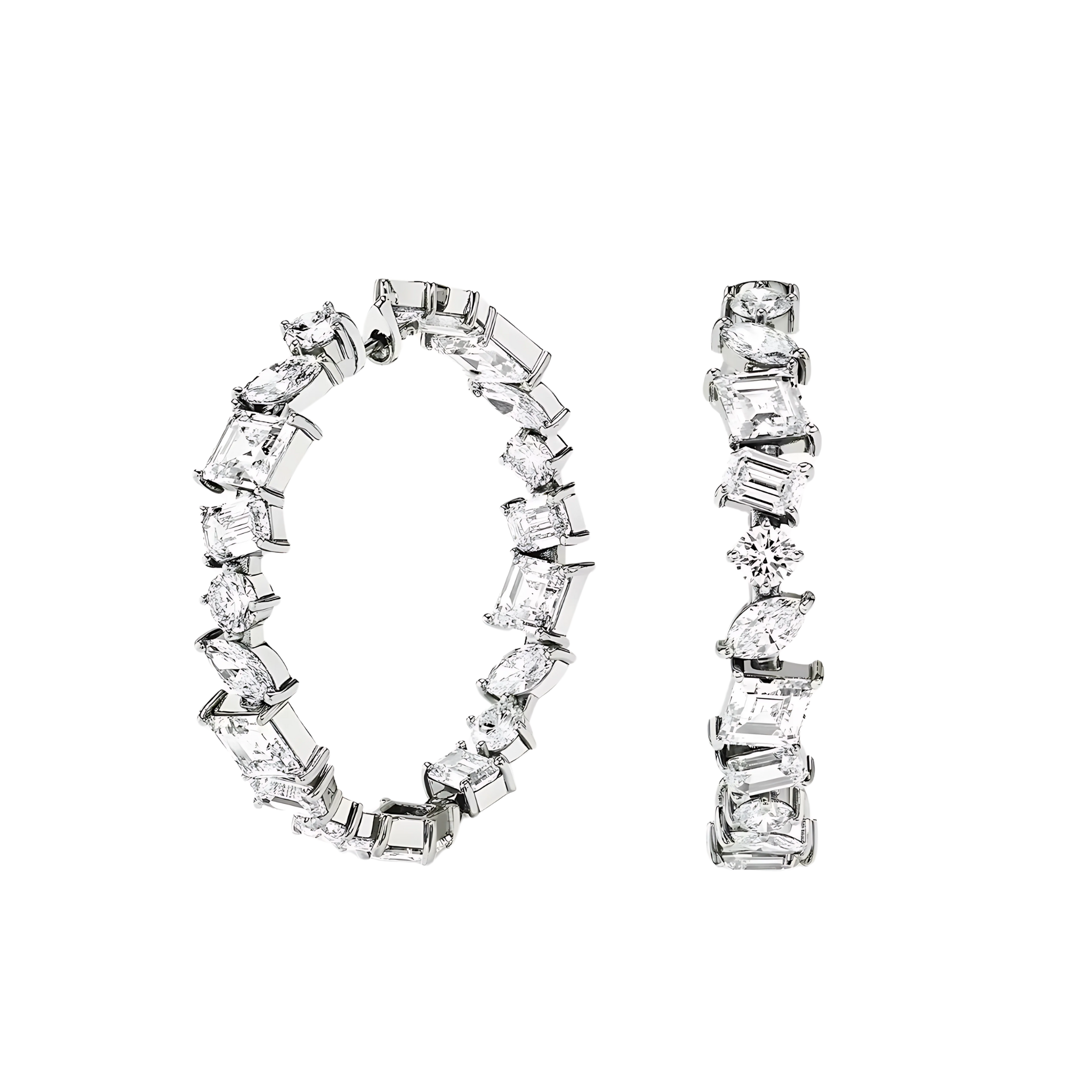 CZ Multi Shape Hoop Earrings in Sterling Silver