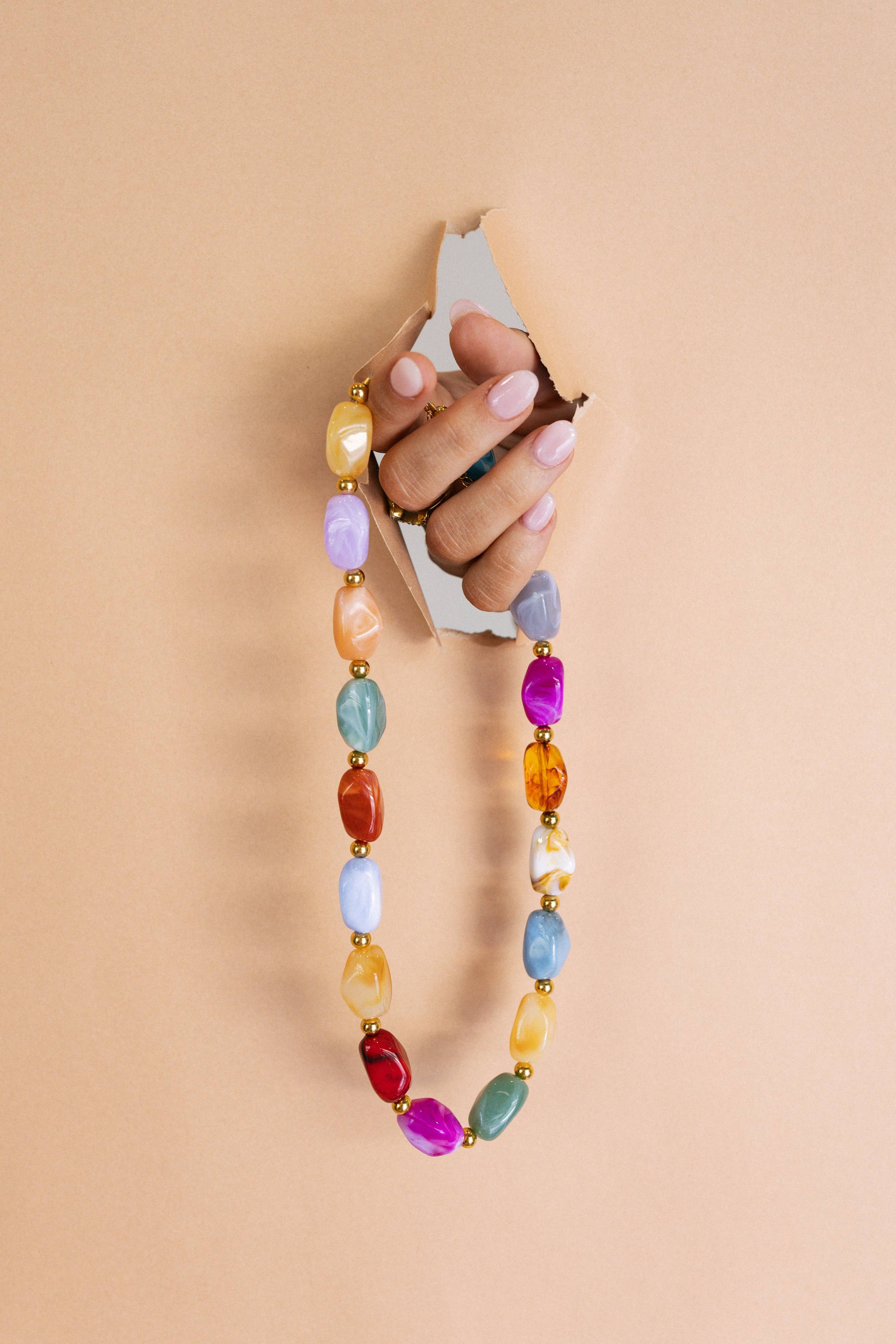 Color Lover Stone Necklace by BELJOY featuring vibrant stones and a delicate chain design.