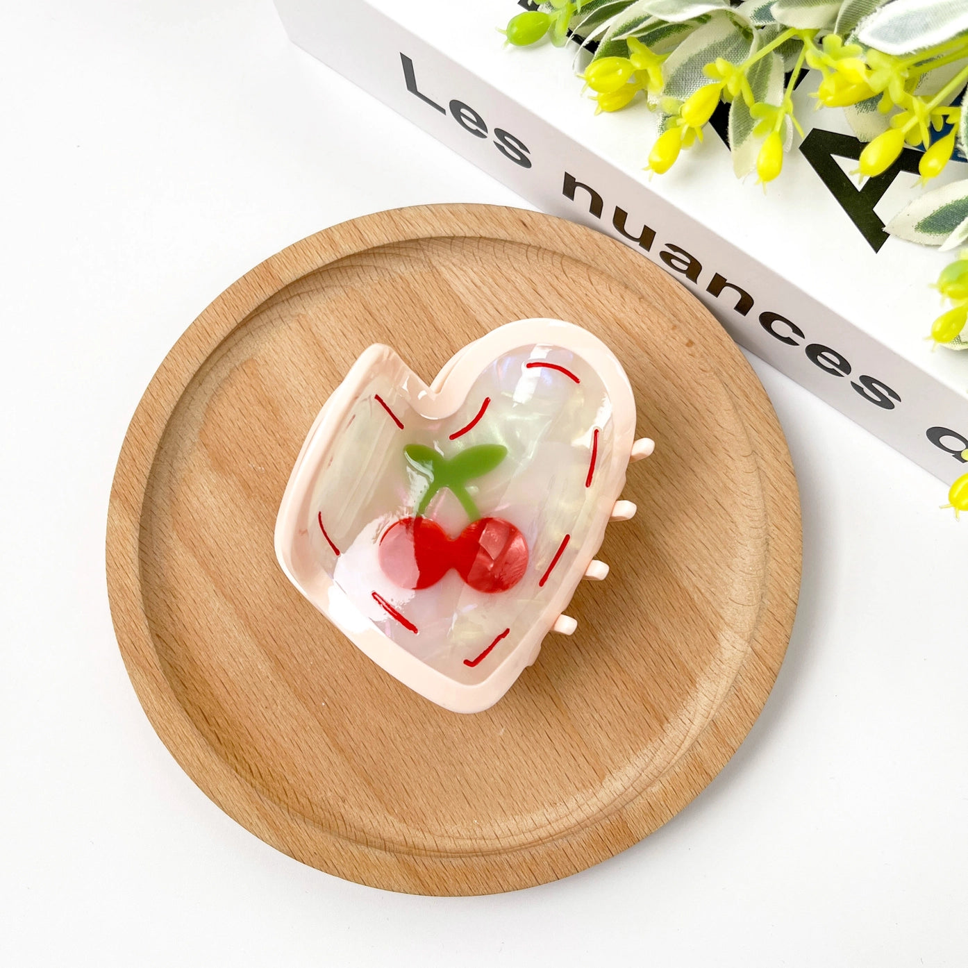 Pink Heart Cherry Claw Clip