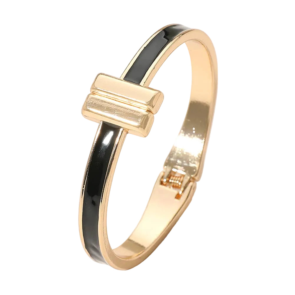 Metal bar tip enamel hinged bangle bracelet by Sensibling Corp. featuring a sleek design and vibrant color accents.