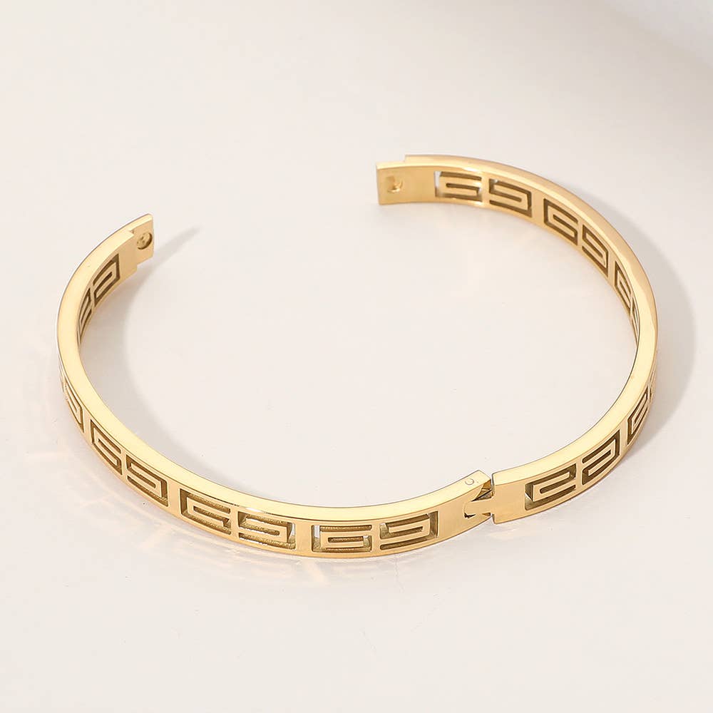 Stainless Steel Geometric Cutout Hinged Bangle Bracelet