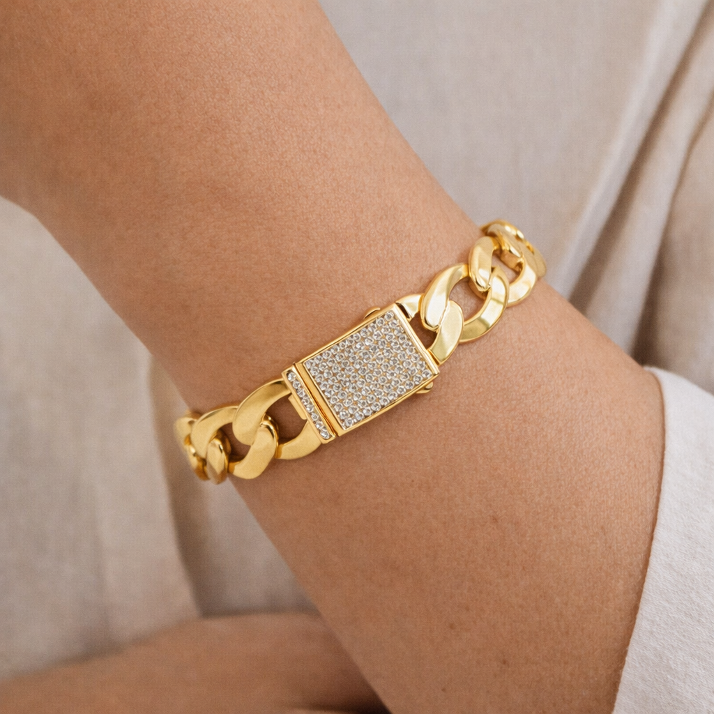 Cuban CZ bangle by Private Label featuring intricate design and sparkling cubic zirconia stones.