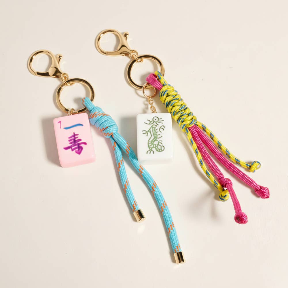 Mahjong Tile Knot Strap Drop Keychain Bag Charm