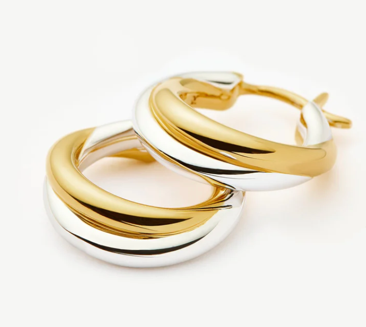 Intertwined Two Tone Huggie Hoop Earring- Steel 18K PVD