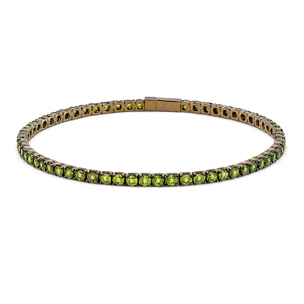 Sterling Silver Single Black Bangle with Yellow Gems