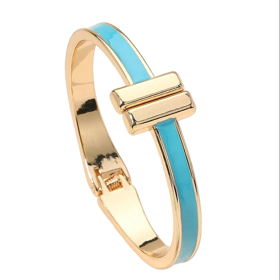 Metal bar tip enamel hinged bangle bracelet by Sensibling Corp. with a sleek design and vibrant colors.