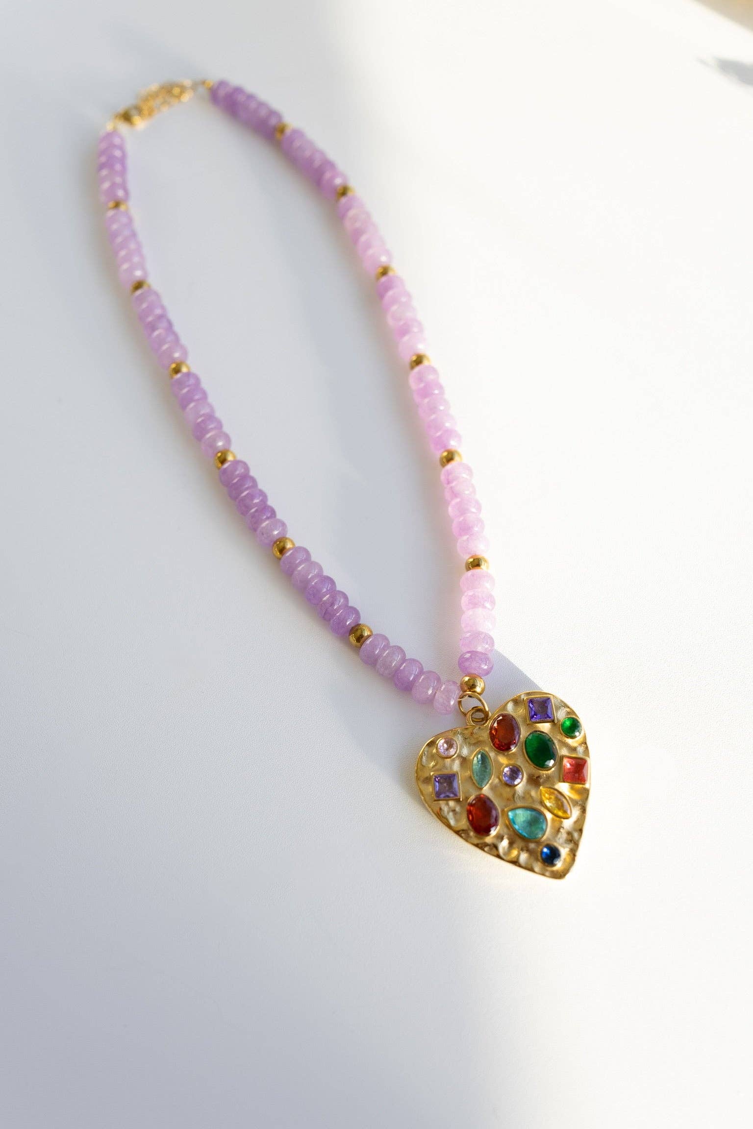 Beaded Confetti Heart Necklace - Lilac