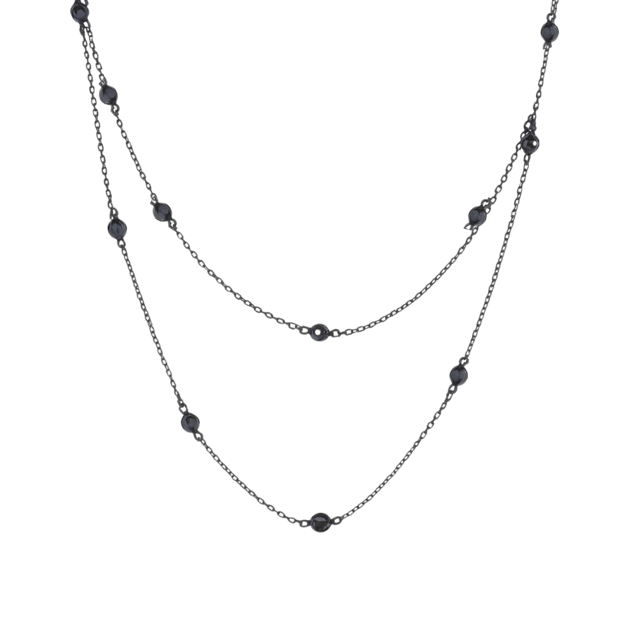 Black CZ Double Layered Necklace - Sterling Silver 925