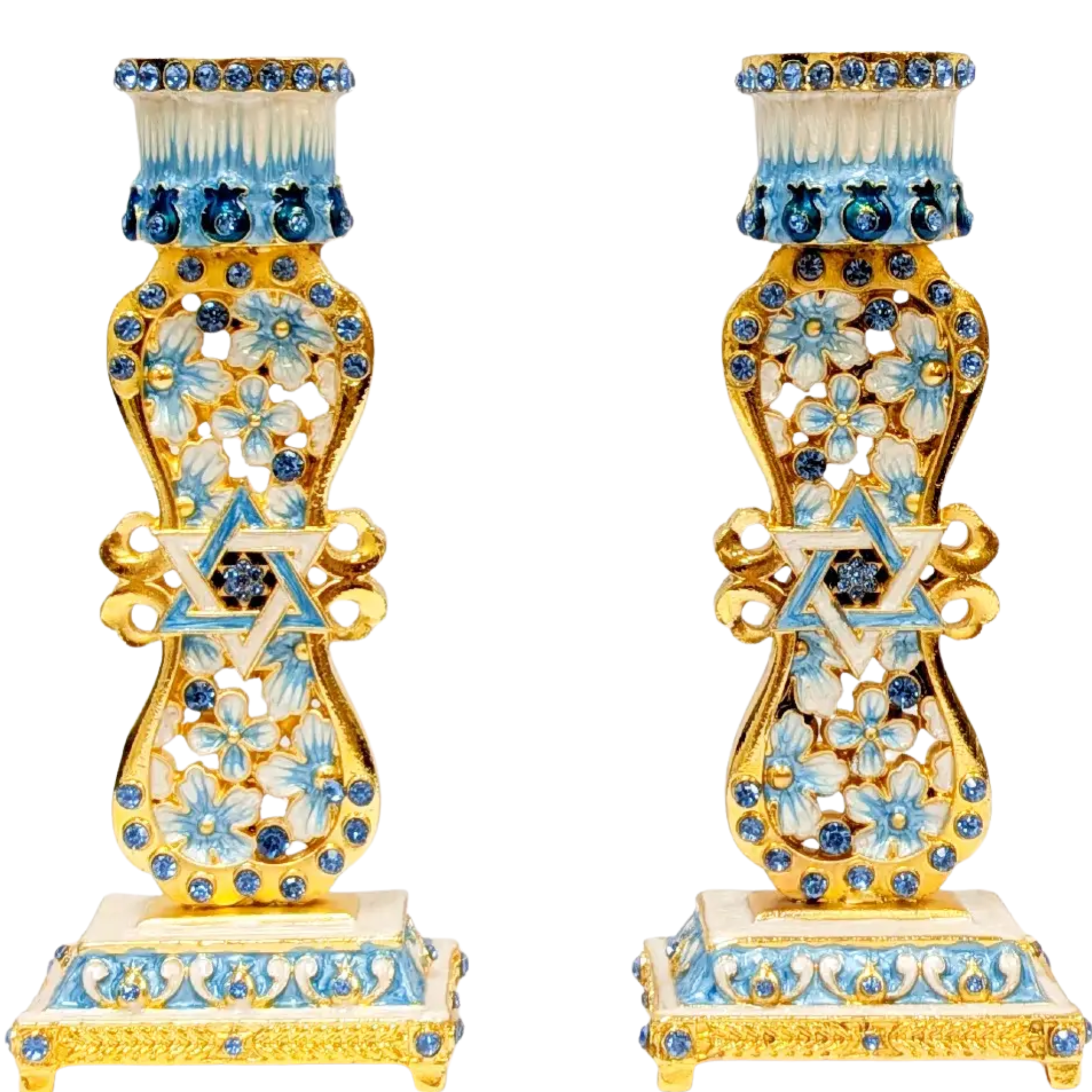 Shabbat Flower and Star of David Design Candle Holder Set