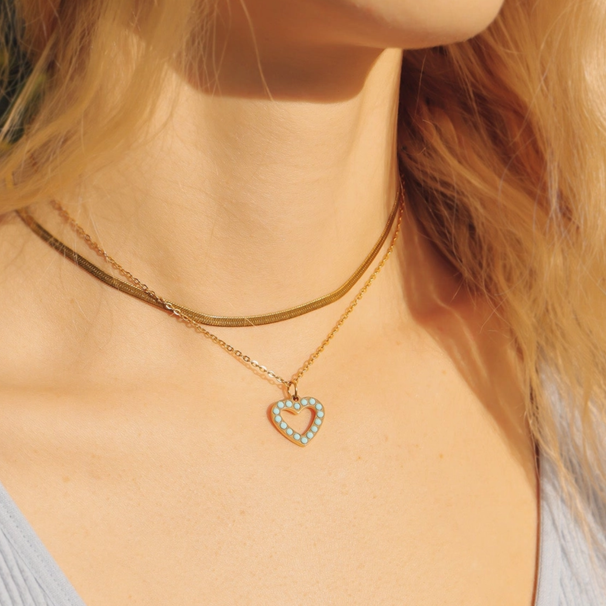 18K Gold Pvd Stainless Steel Turquoise Stone Heart Charm