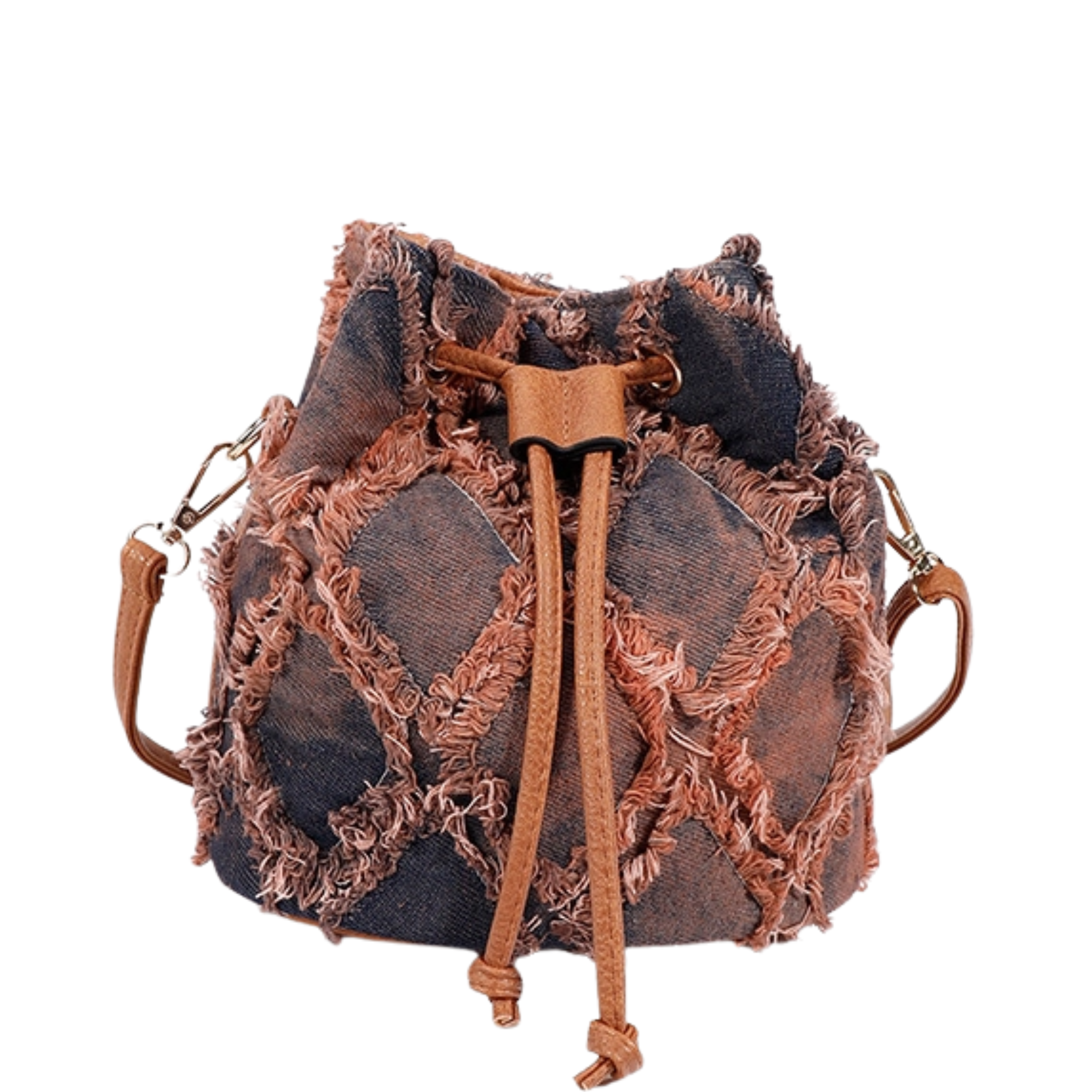 Distressed Drawstring Denim Bucket Bag