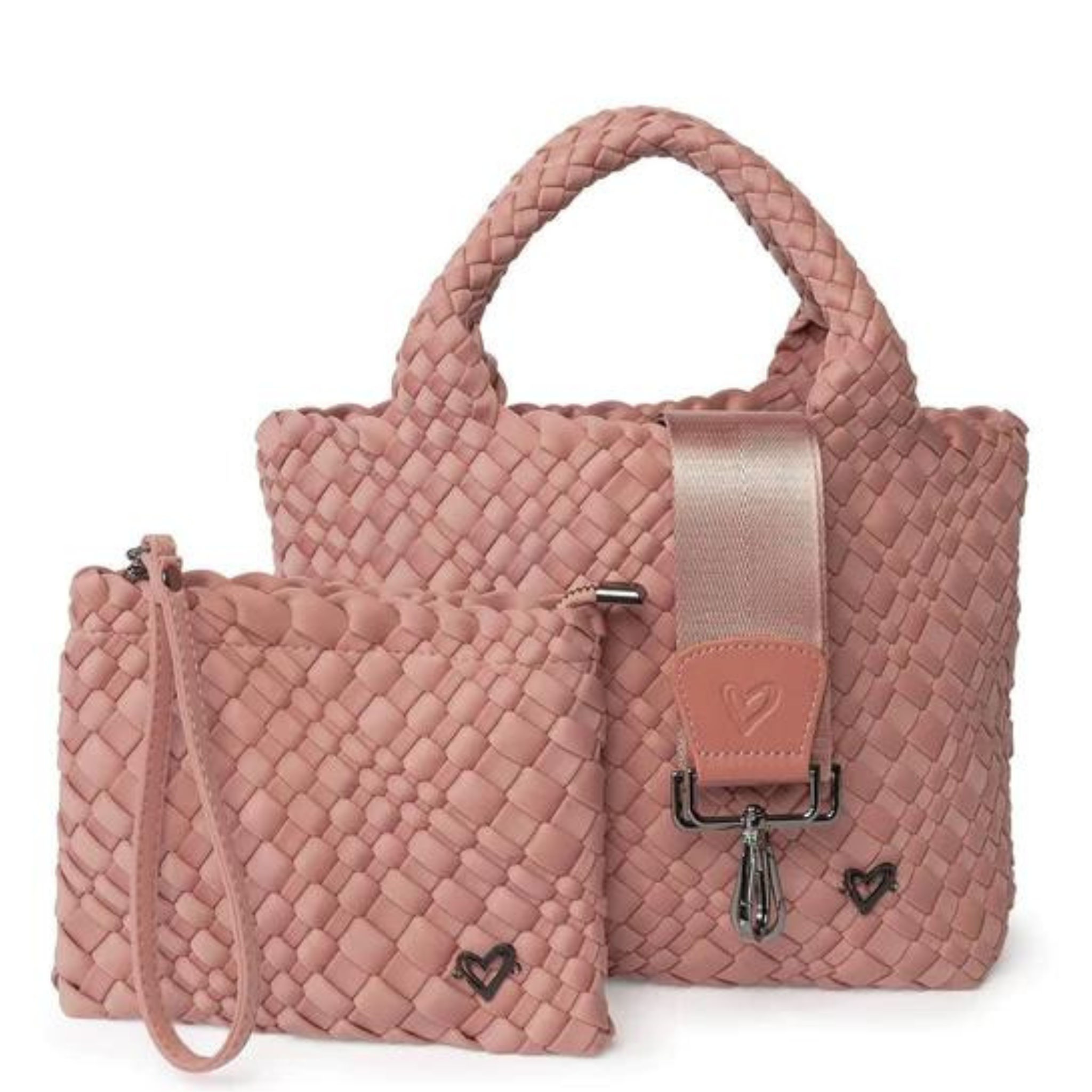 Black Prénelove Brandon Hand-Woven Mini Tote with studded accents, stylish handcrafted handbag for everyday use