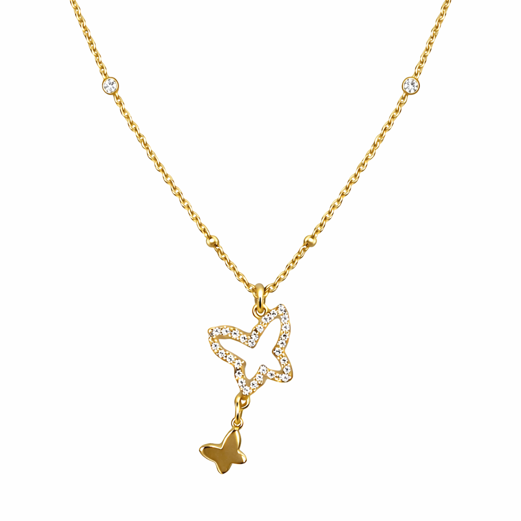 Gold necklace with a star-shaped pendant on a white background