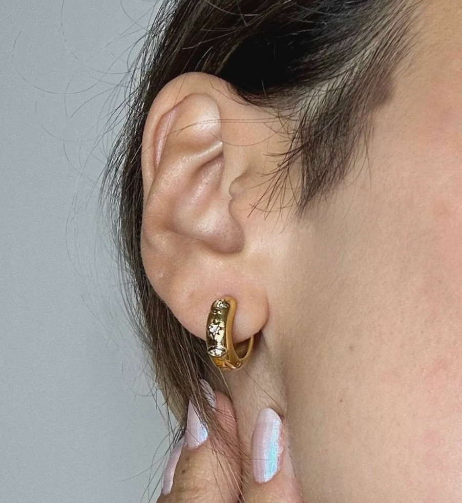Chubby Hoop Earring-Evil Eye CZ-18K Gold- Waterproof-PVD