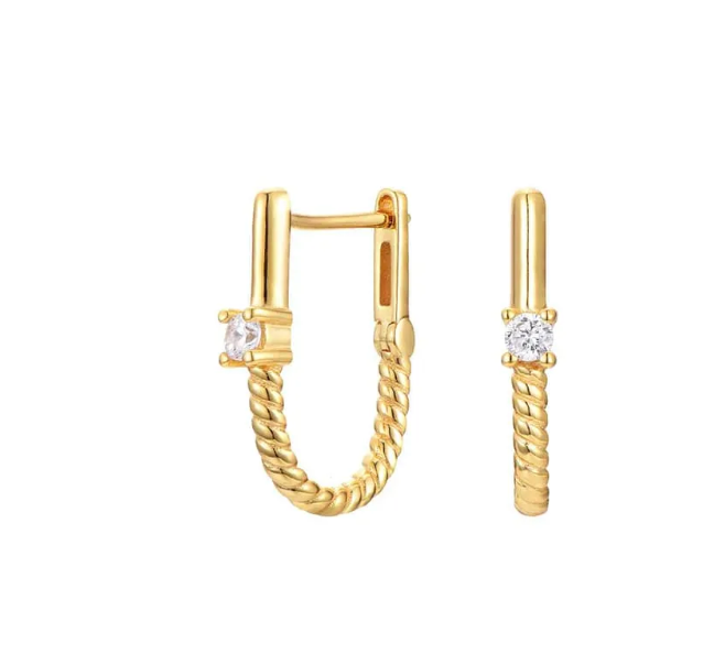 Roped In- Huggie Hoop- Steel 14K Gold