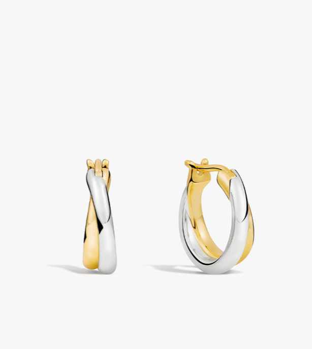 Intertwined Two Tone Huggie Hoop Earring- Steel 18K PVD