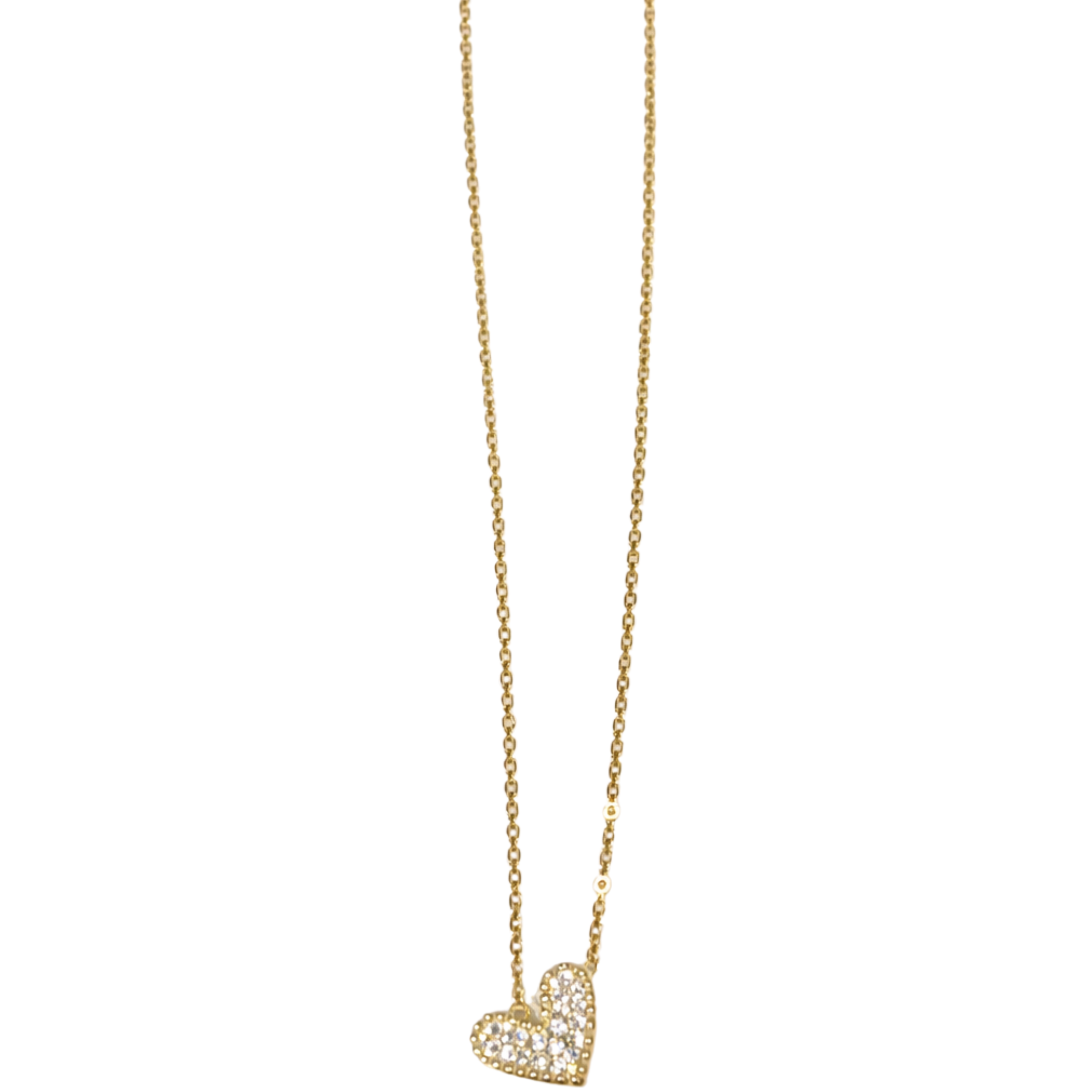 Private label sideways heart necklace featuring a delicate heart pendant with bow charm on a fine chain.