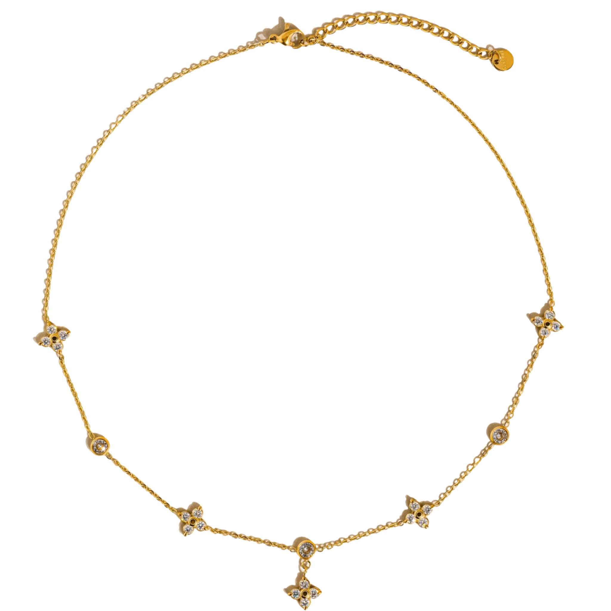 Aveline 18K Gold Non-Tarnish Cz Floral Chain Necklace