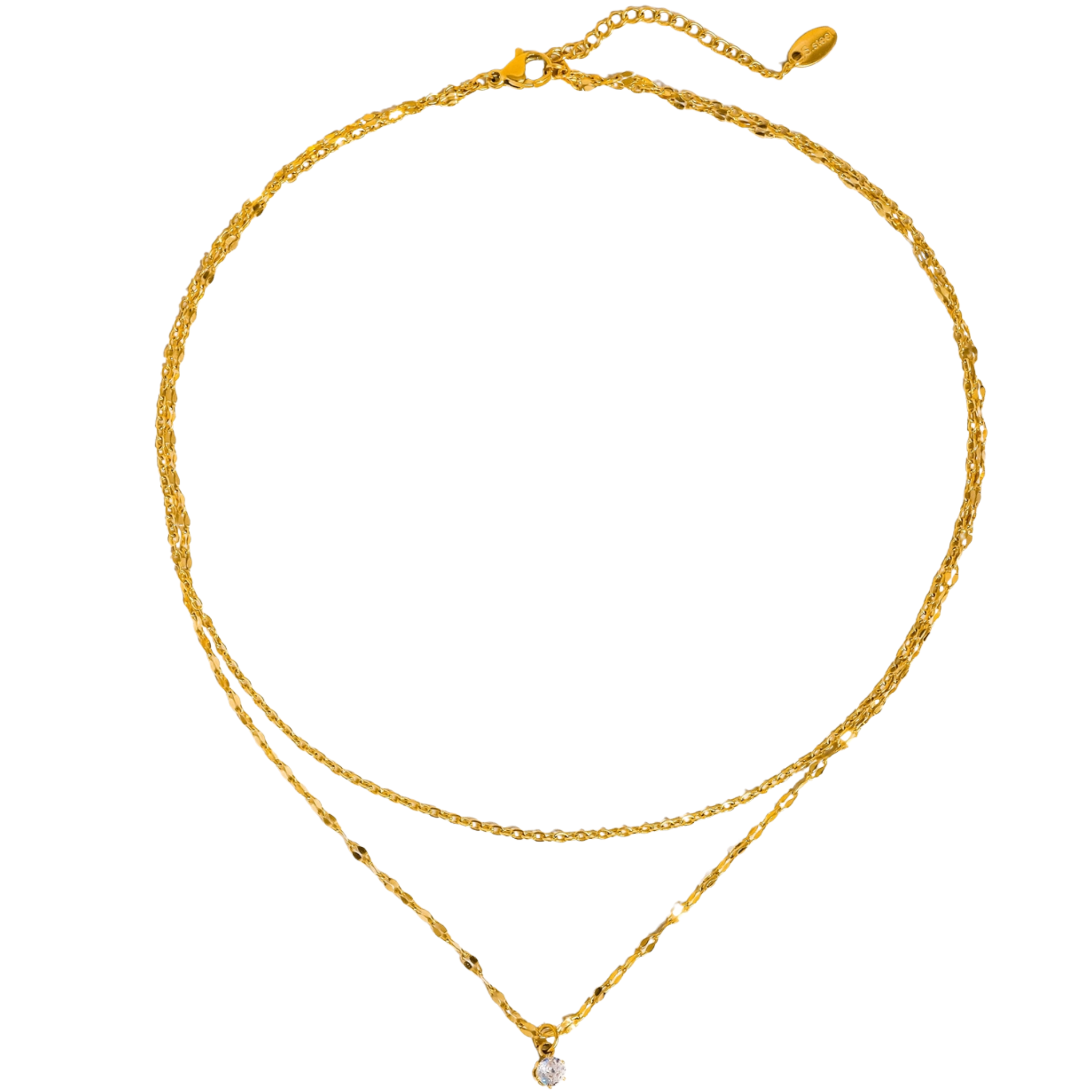 Cerise 18K Gold Non-Tarnish Cz Stone Stacked Necklace