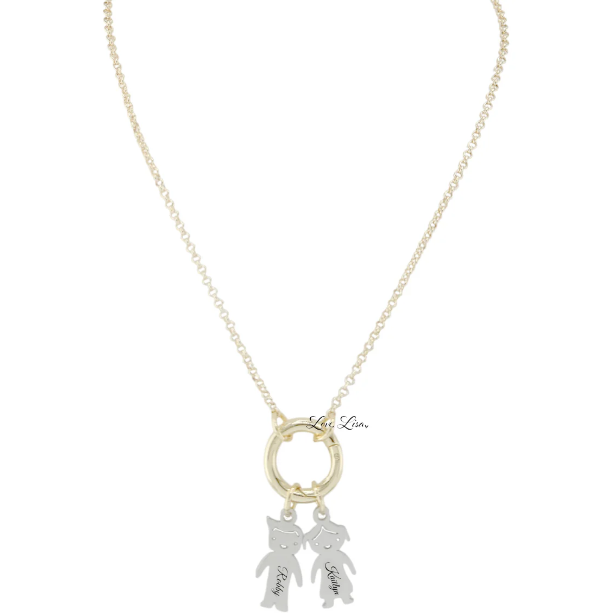 Personalized love lisa grandma kids charm necklace featuring colorful charms on a delicate chain.