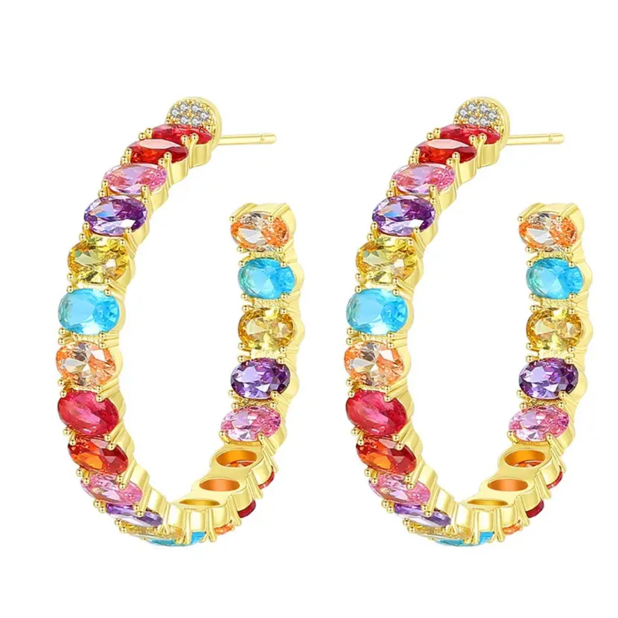 Colorful Sadie jeweled hoop earrings by Private Label featuring multicolor gems and a hoop design.