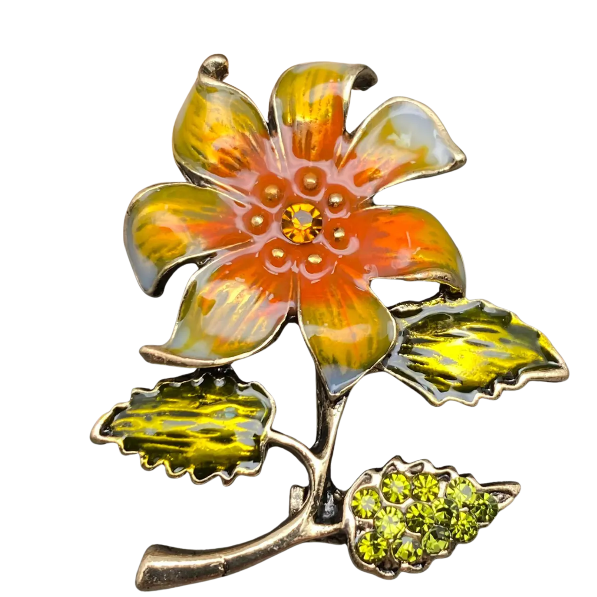 Multicolored rhinestone enamel flower brooch featuring a vibrant, detailed design, perfect for accessorizing and adding sparkle to outfits.