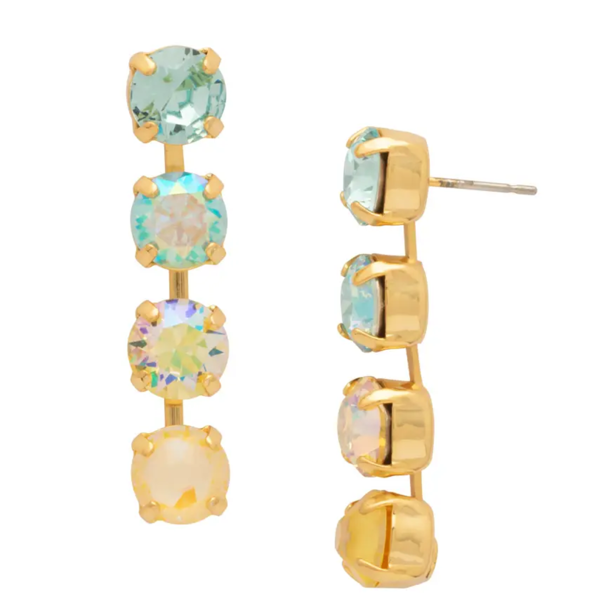Colorful Matilda dangle earrings by Sorrelli featuring multicolor daisies and clip-on design, elegant jewelry accessory.