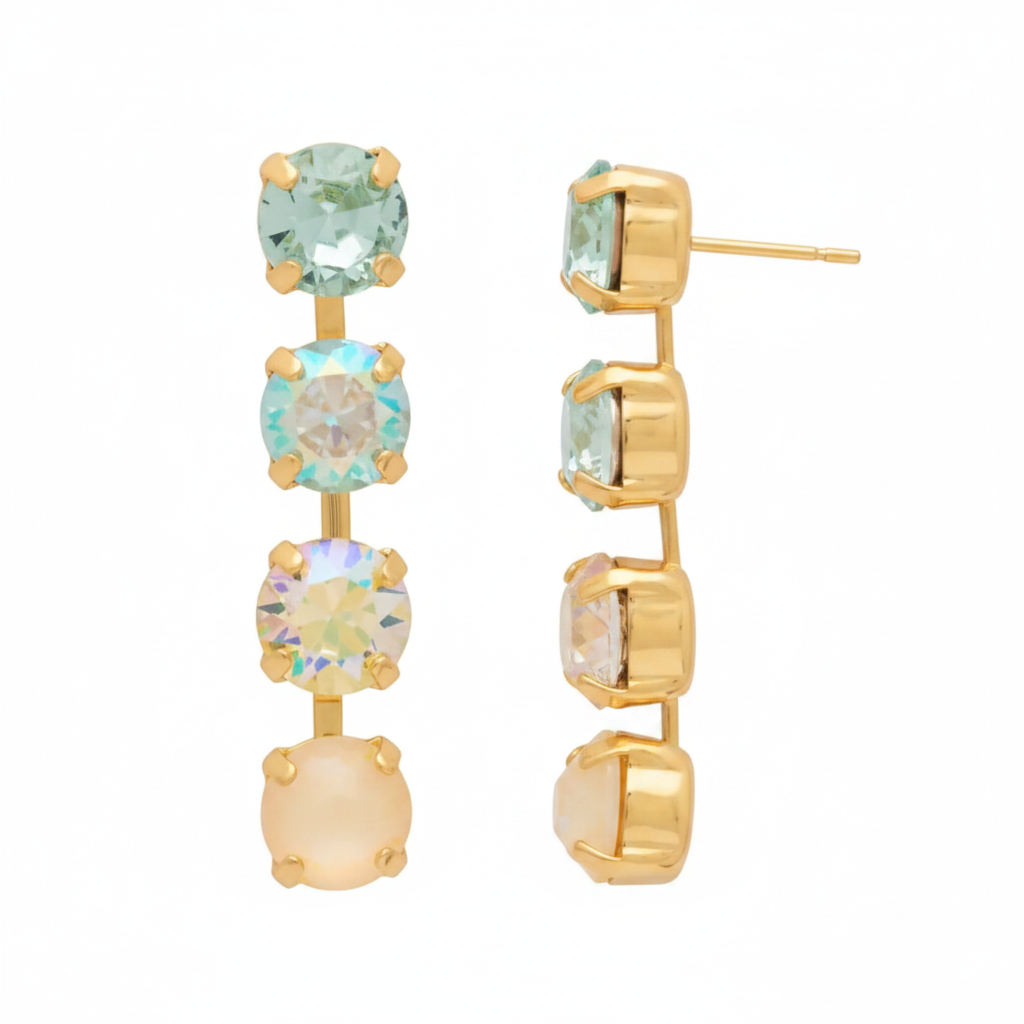 Sorrelli Matilda Dangle Earrings with multicolor daisies and clip-on design, lightweight and elegant for casual or formal wear.