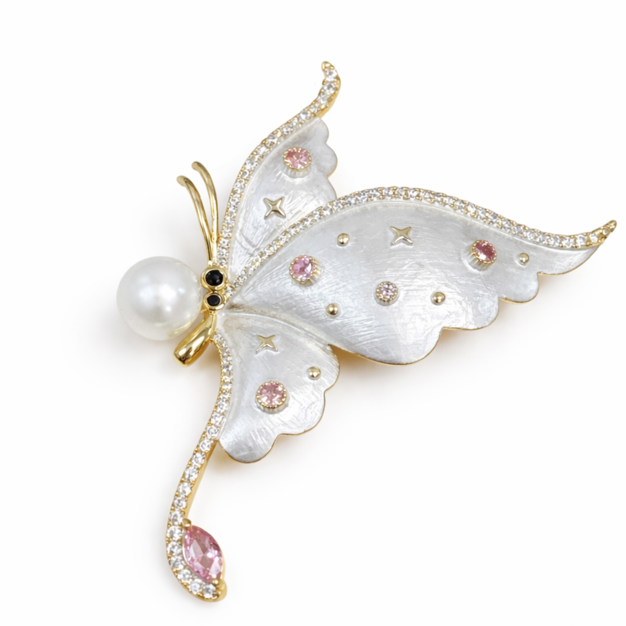 Colorful blinged butterfly brooch by Private Label featuring multicolor rhinestones on a decorative metal pin.